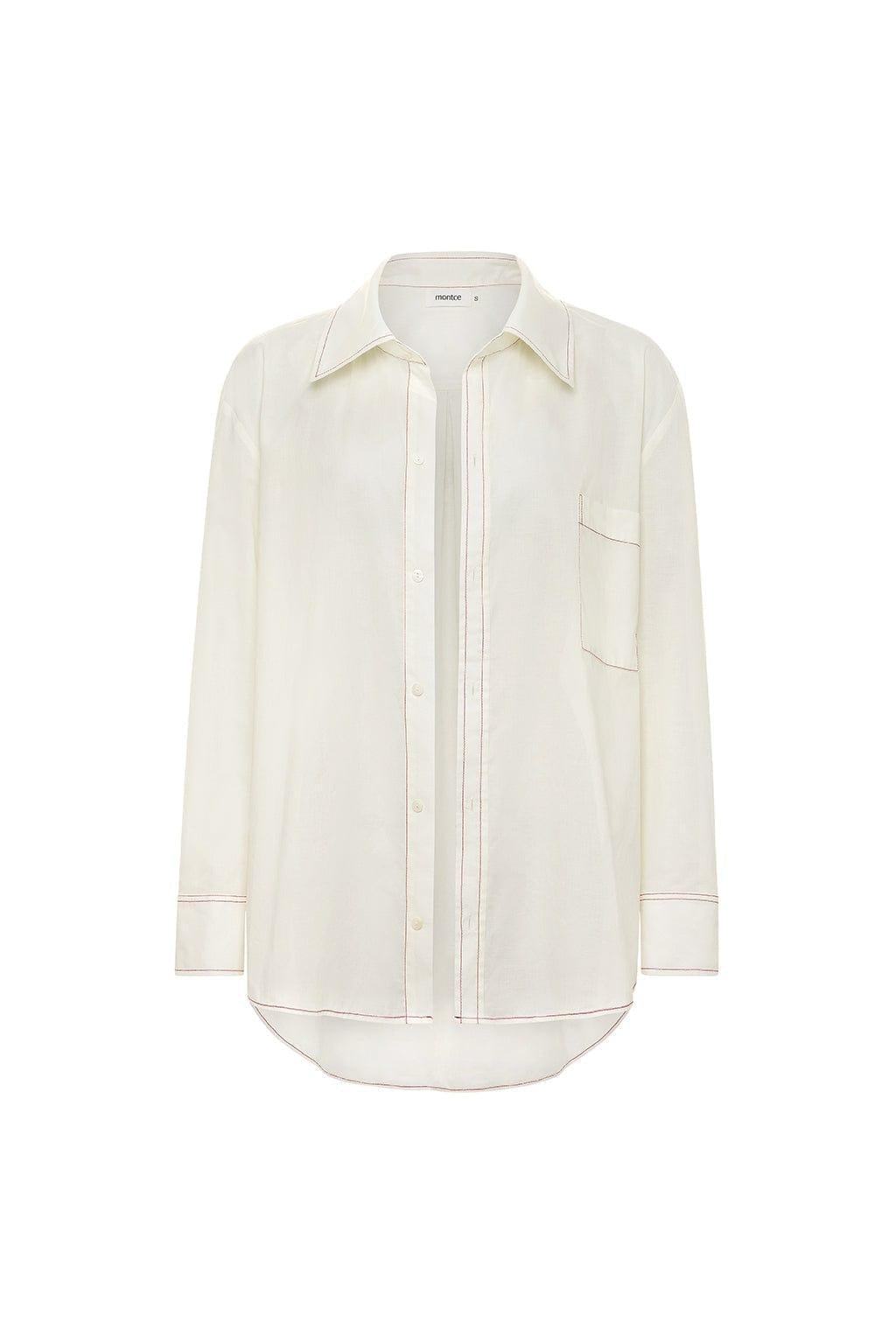 Cream (Raspberry Stitch) Boyfriend Button Down Shirt