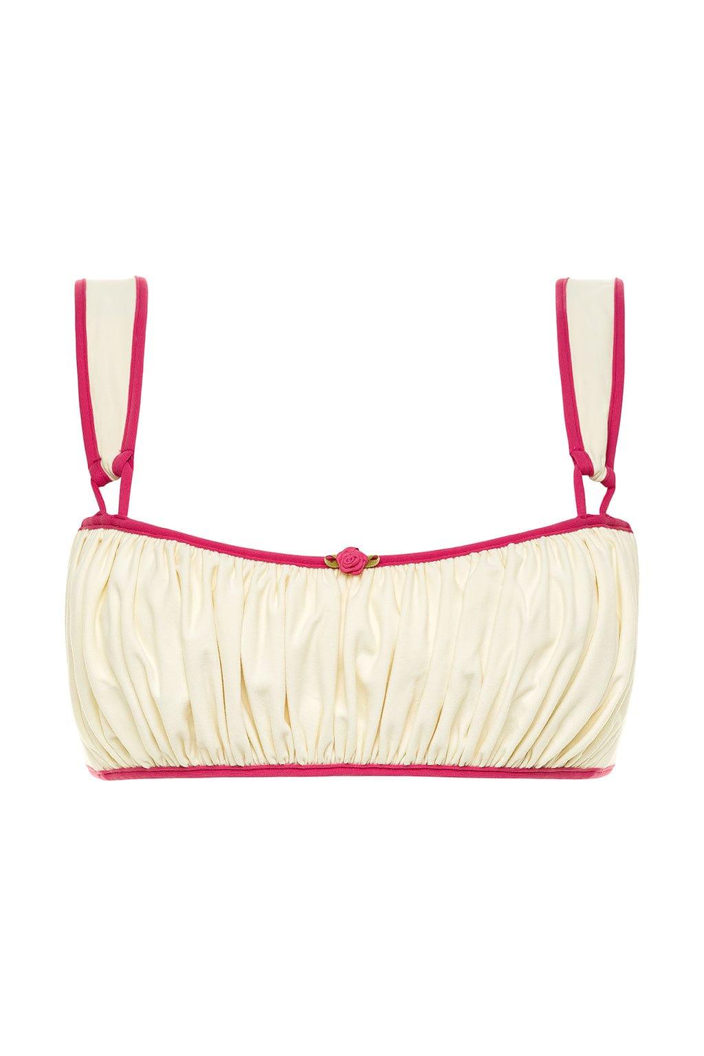 Cream Raspberry Binded Victoria Bikini Top