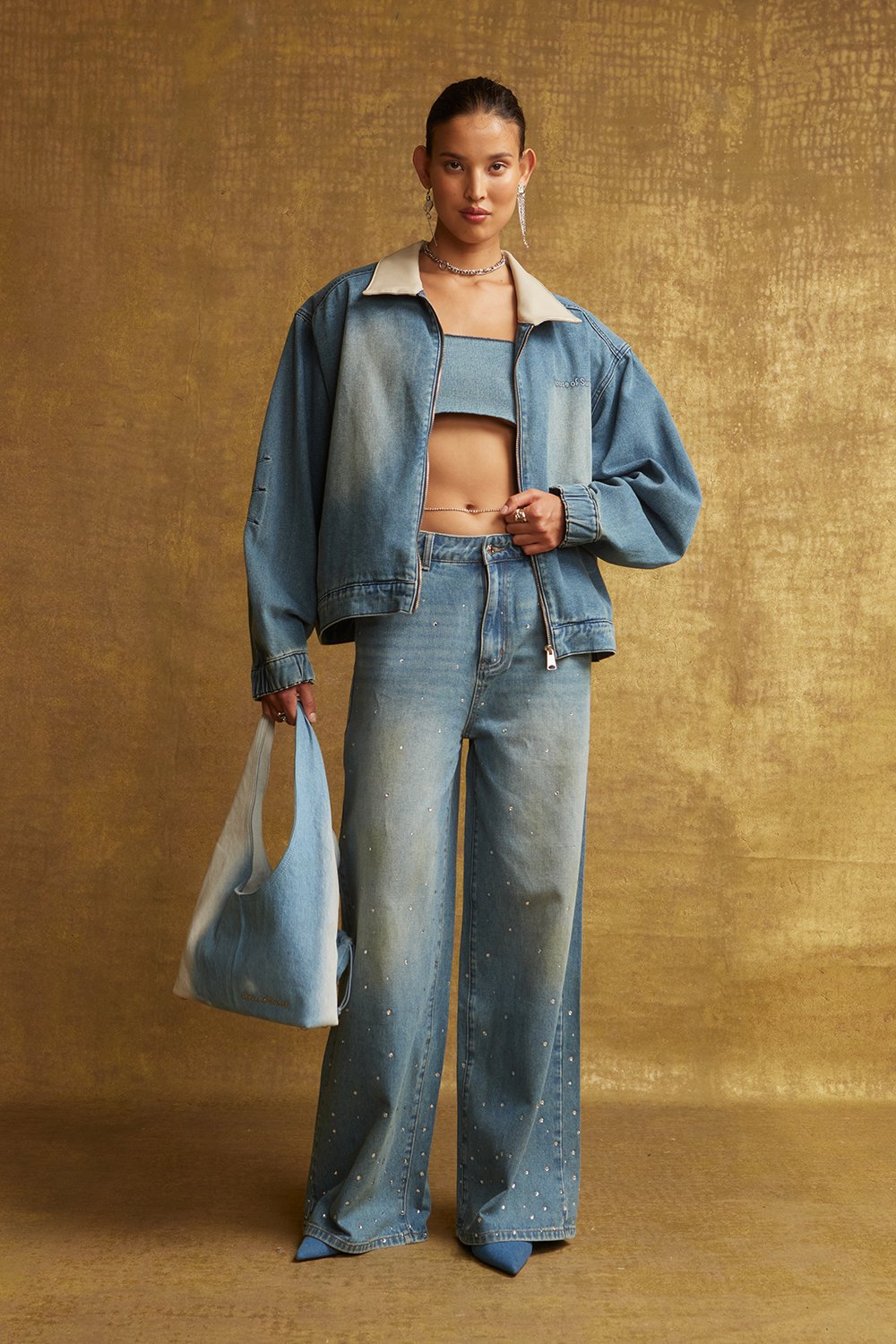 Crystallised Wide Leg Denim