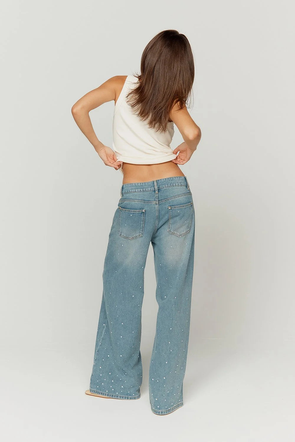 Crystallised Wide Leg Denim