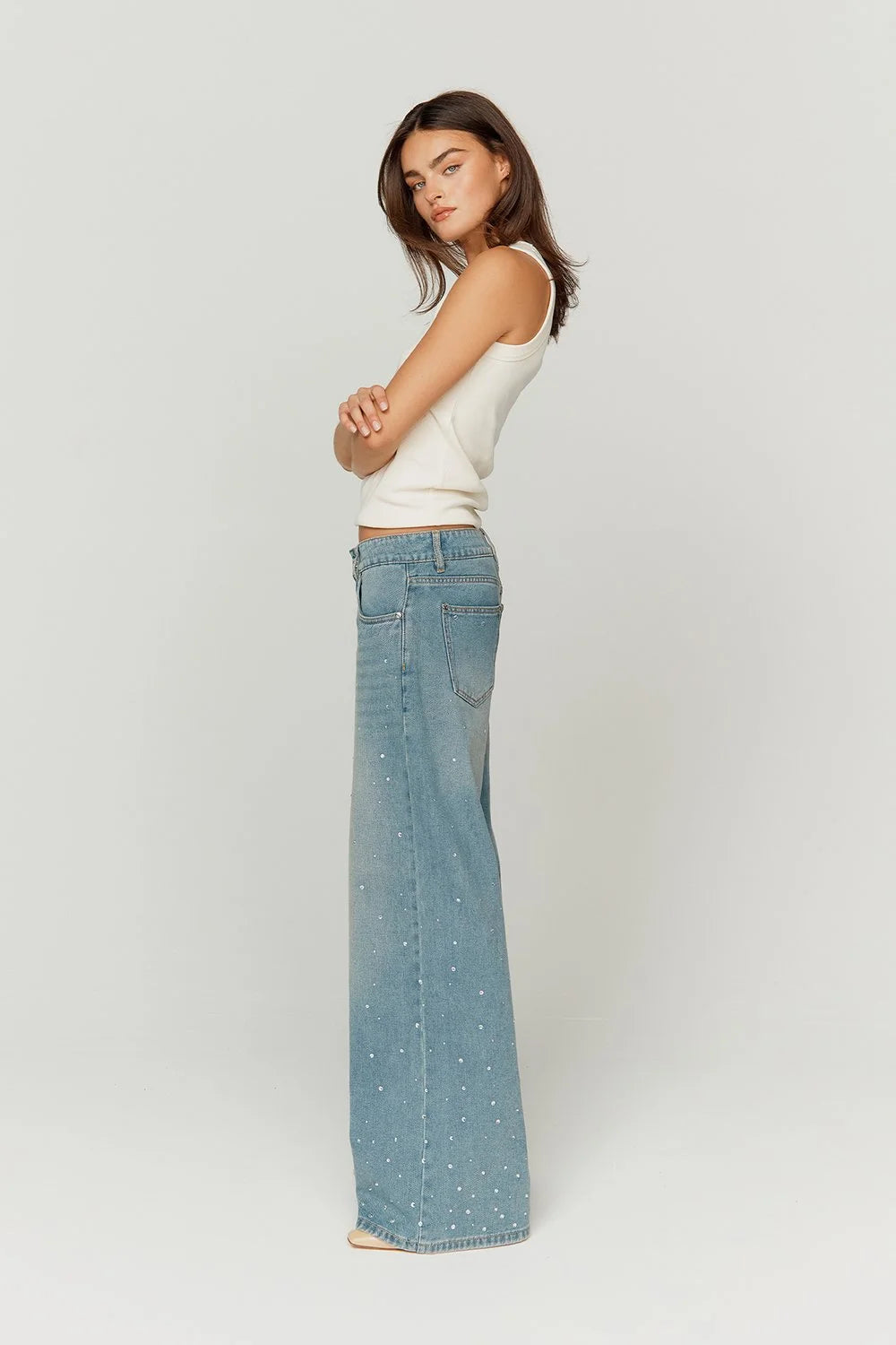 Crystallised Wide Leg Denim