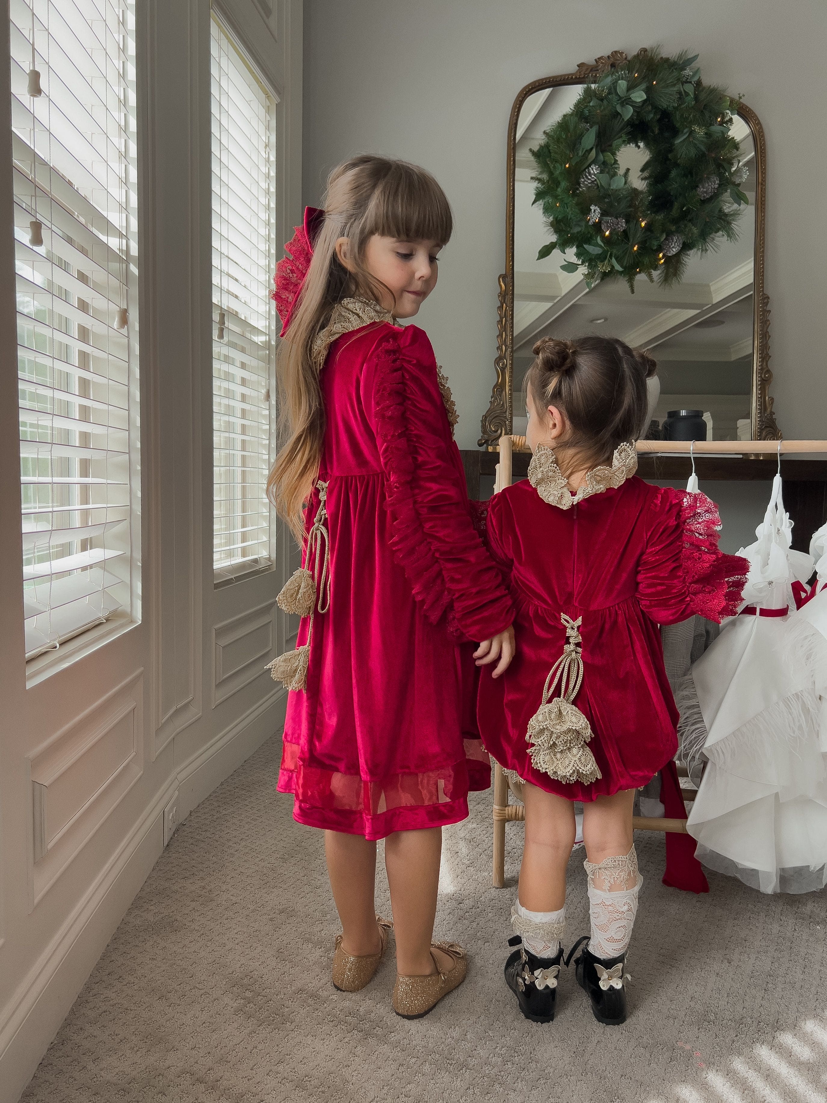 Victoria Red Velvet Romper - Petite Maison Kids