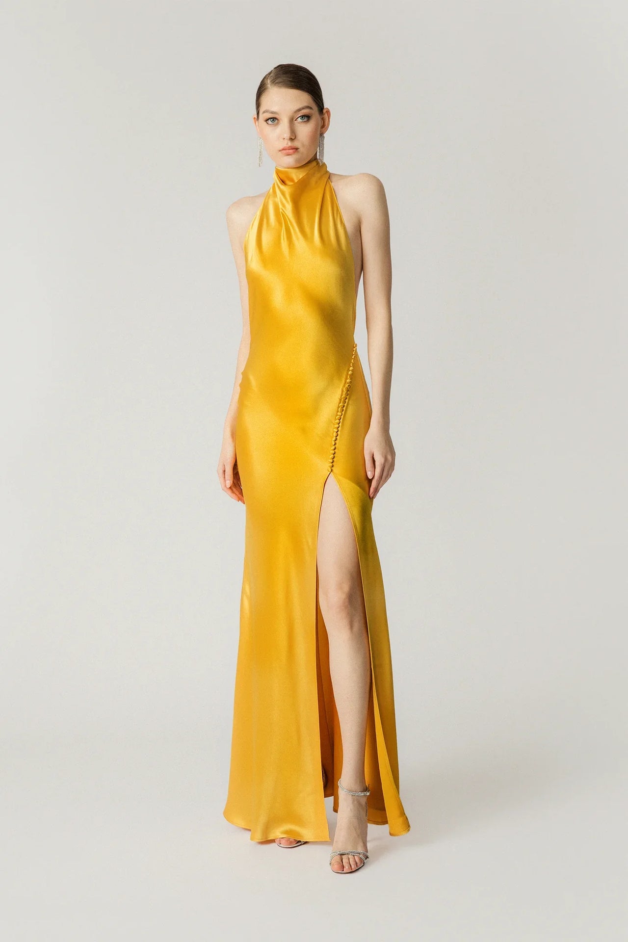 Penelope Backless Satin Gown - Gold