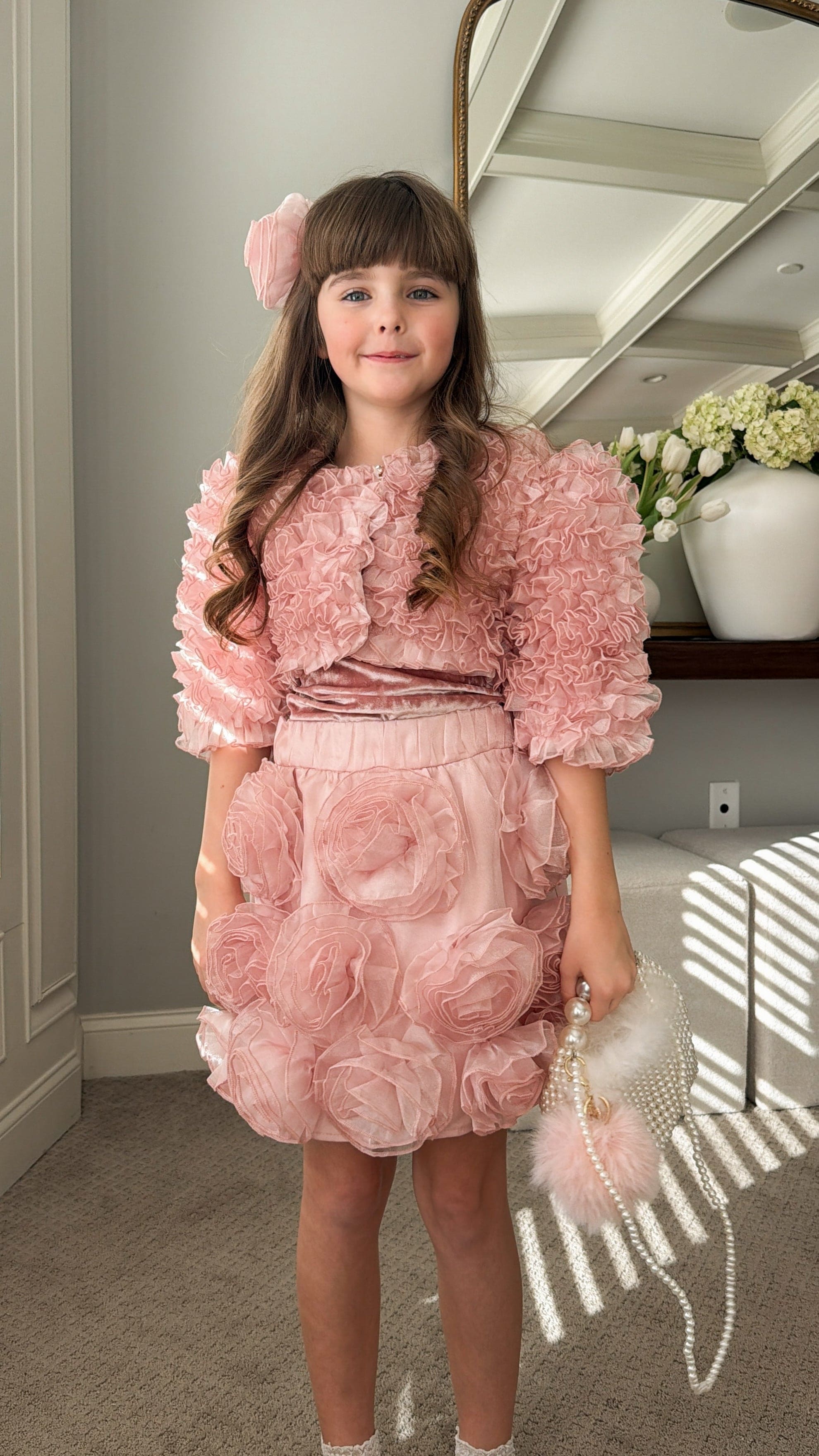 Vivian Dusty Pink Ruffle Organza Jacket - Petite Maison Kids