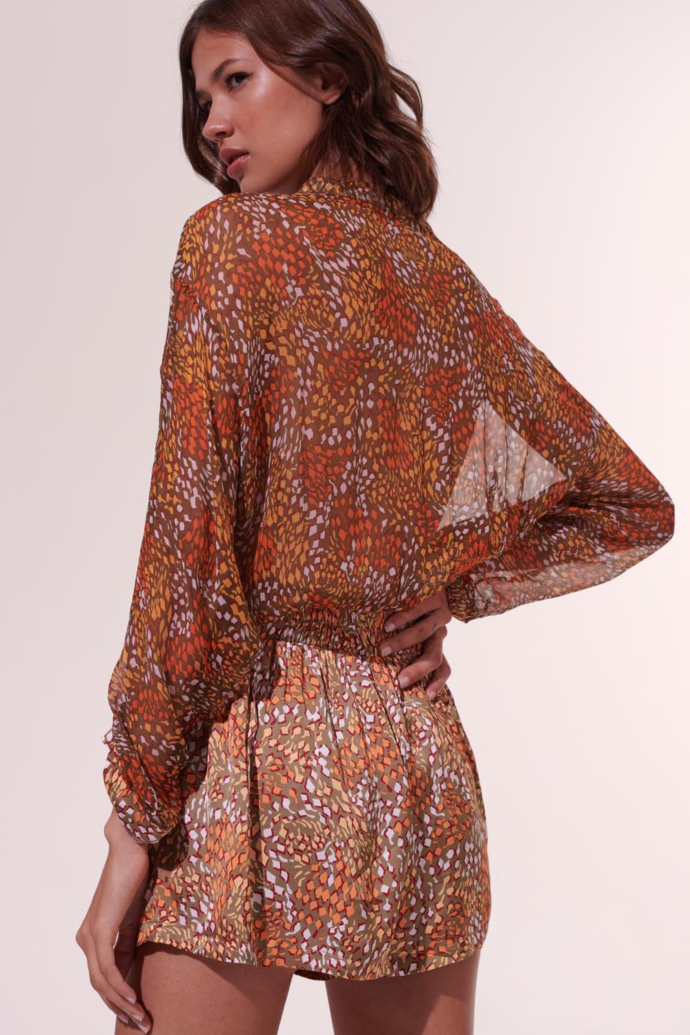 Short Jumpsuit Azia - Khaki Geo Animalier
