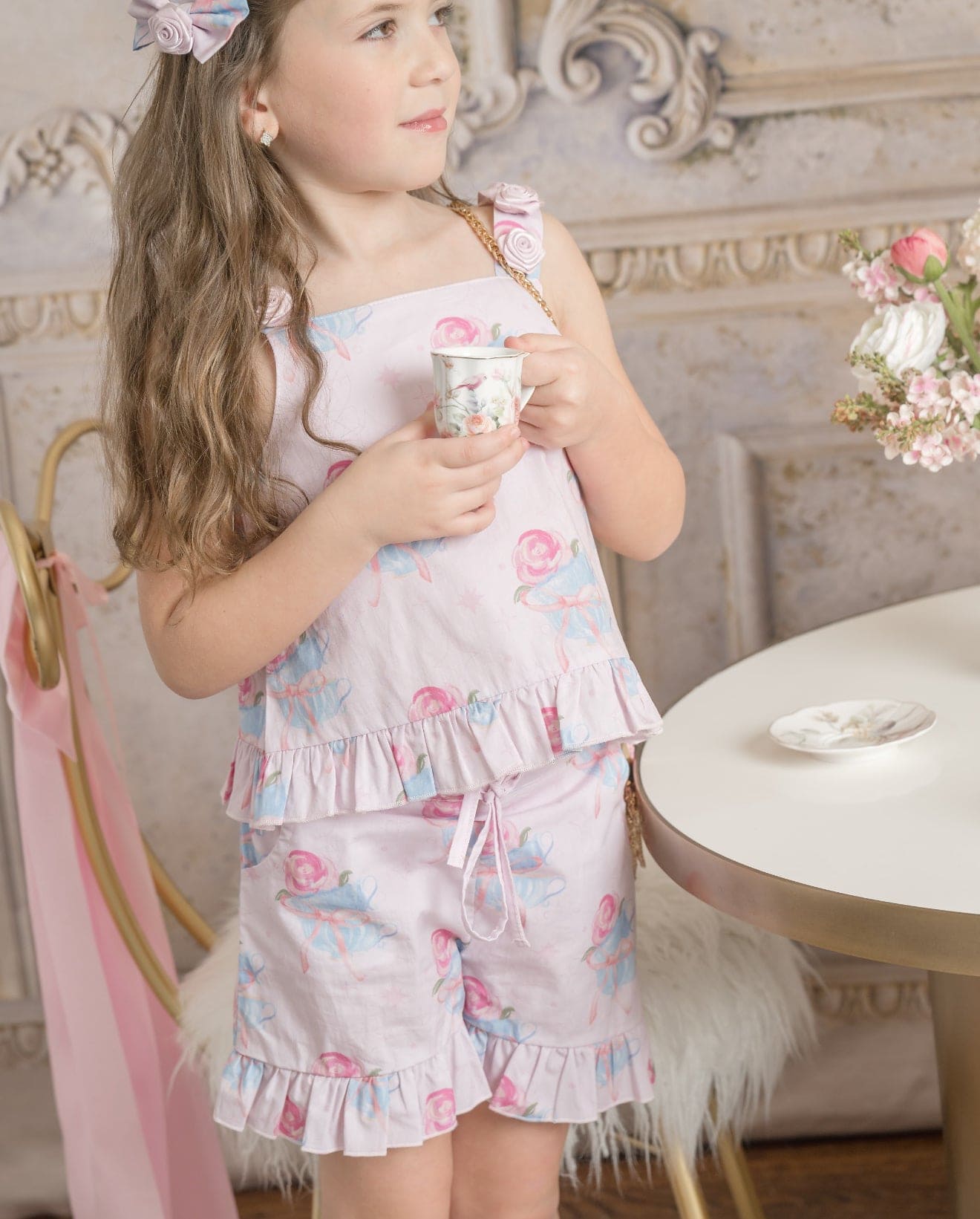 Maya Teacup Pink Girls' Top and Shorts Set - Petite Maison Kids