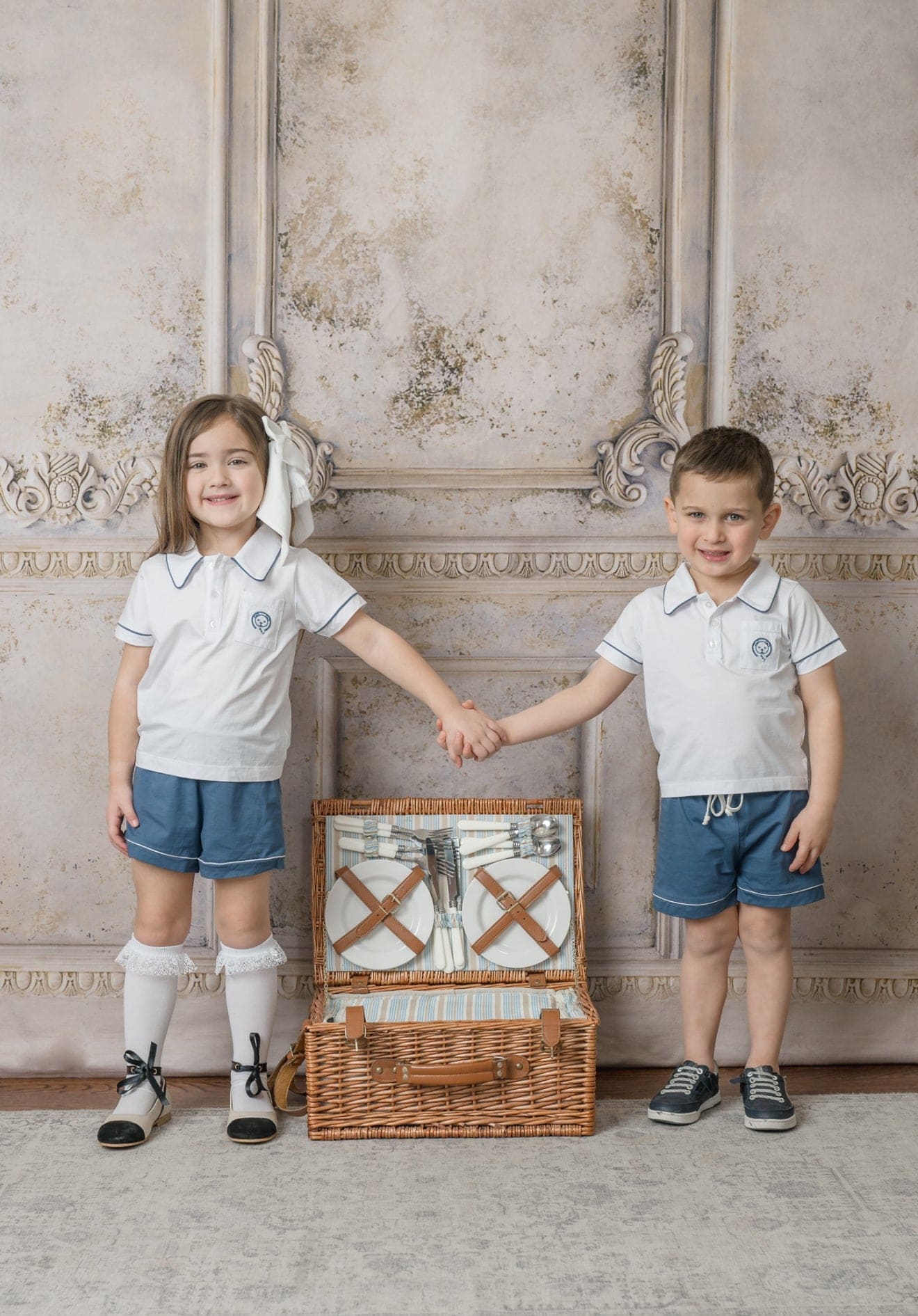 White and Navy Pima Cotton Polo Top and Shorts Set - Petite Maison Kids