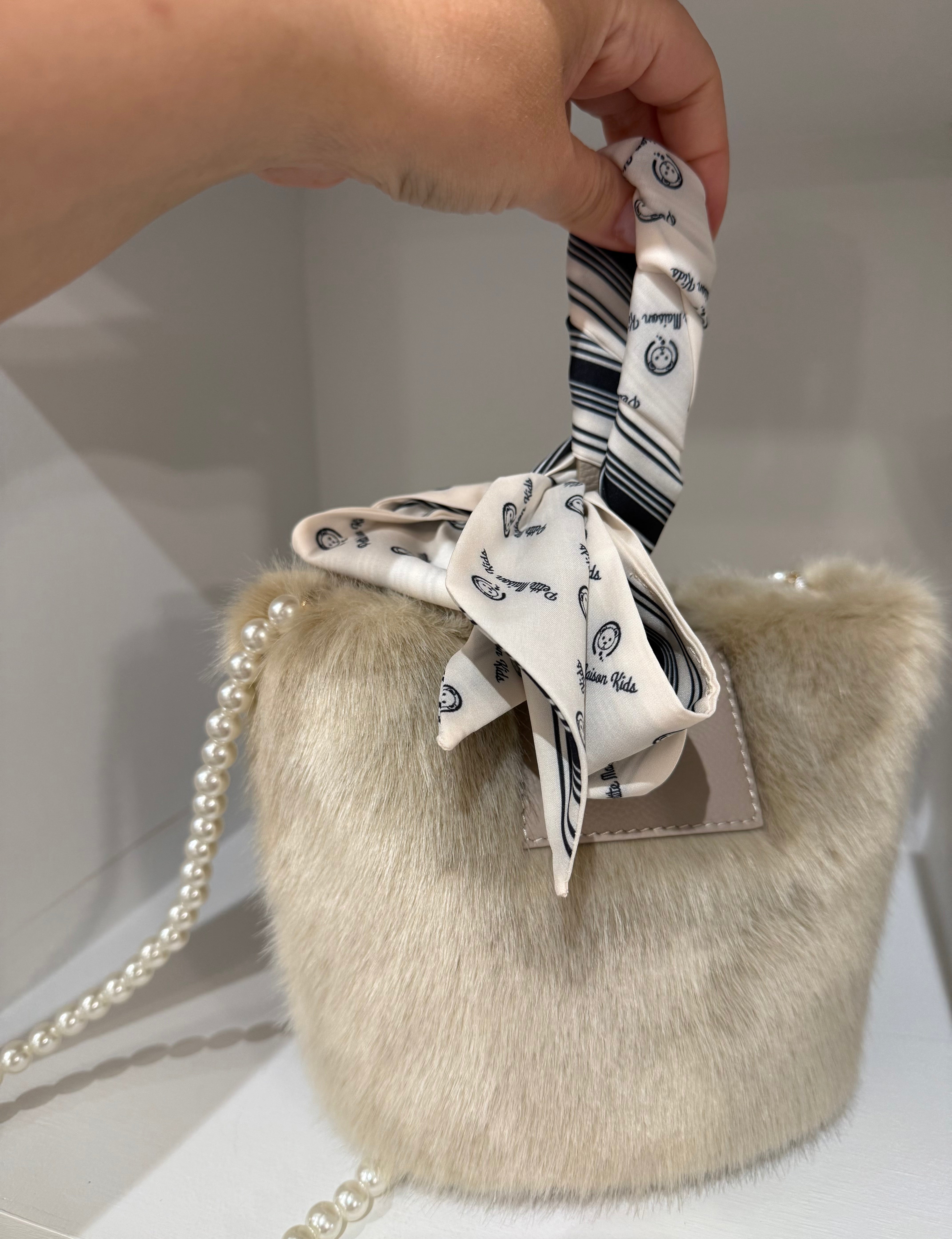 Black and Beige Striped Logo Chiffon Scarf - Petite Maison Kids