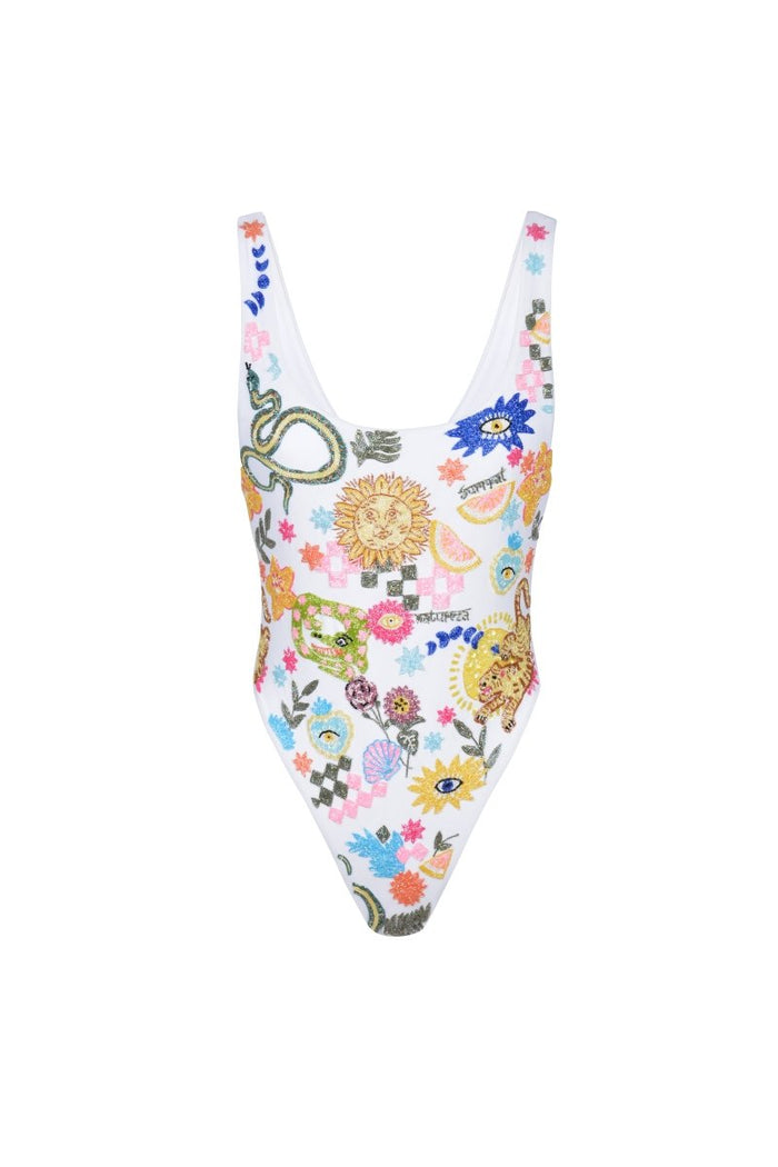 Sunny Snake Beaded Swimsuit White