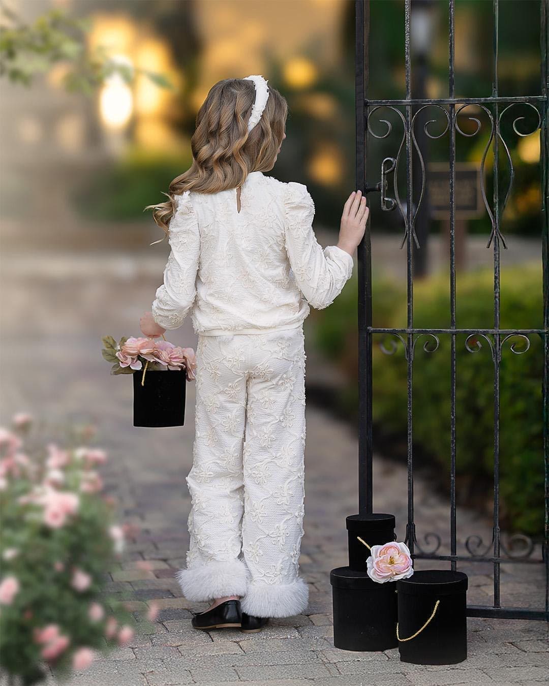 Ava Ivory Flower Wide Leg Pants - Petite Maison Kids