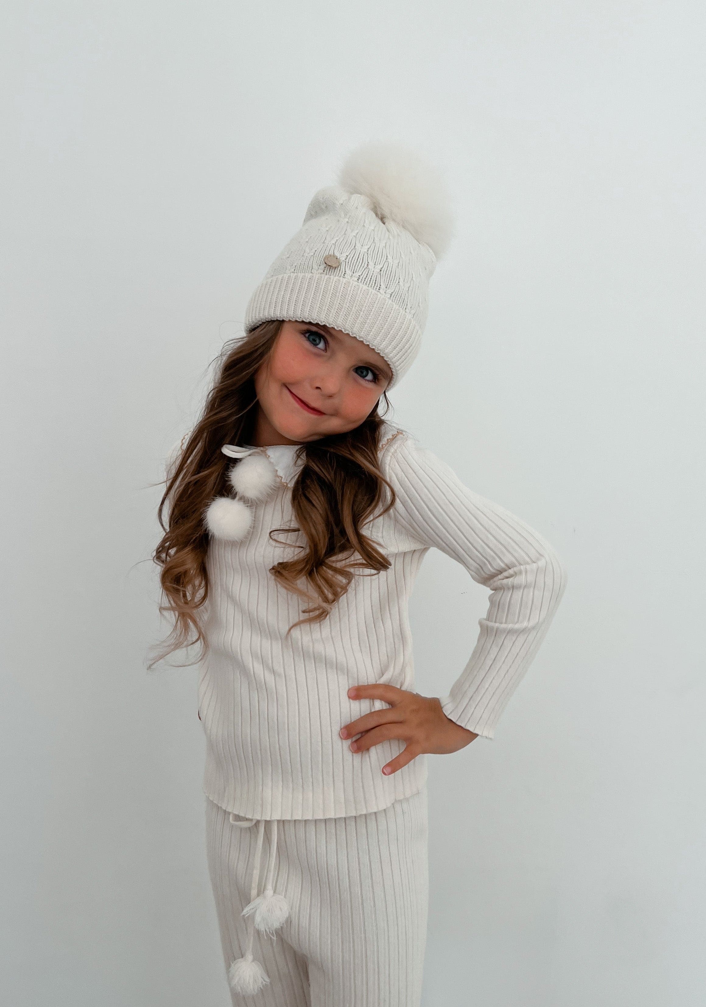 Parker Ivory Merino Wool Faux Fur Beanie Hat - Petite Maison Kids