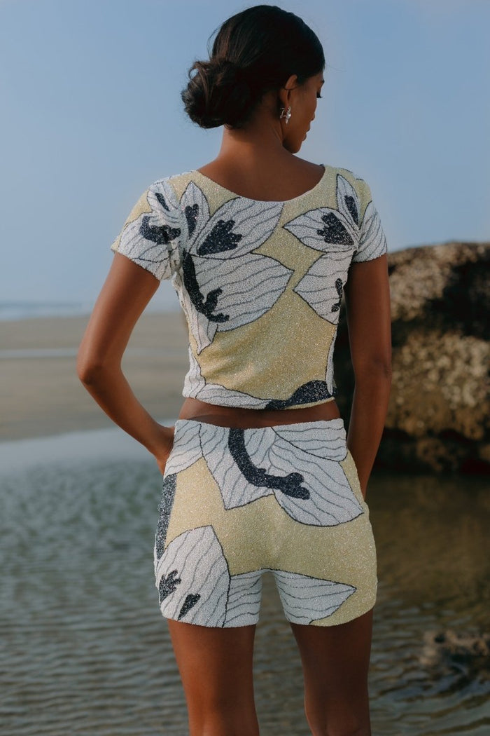 Maya Petal Hand Beaded Set White