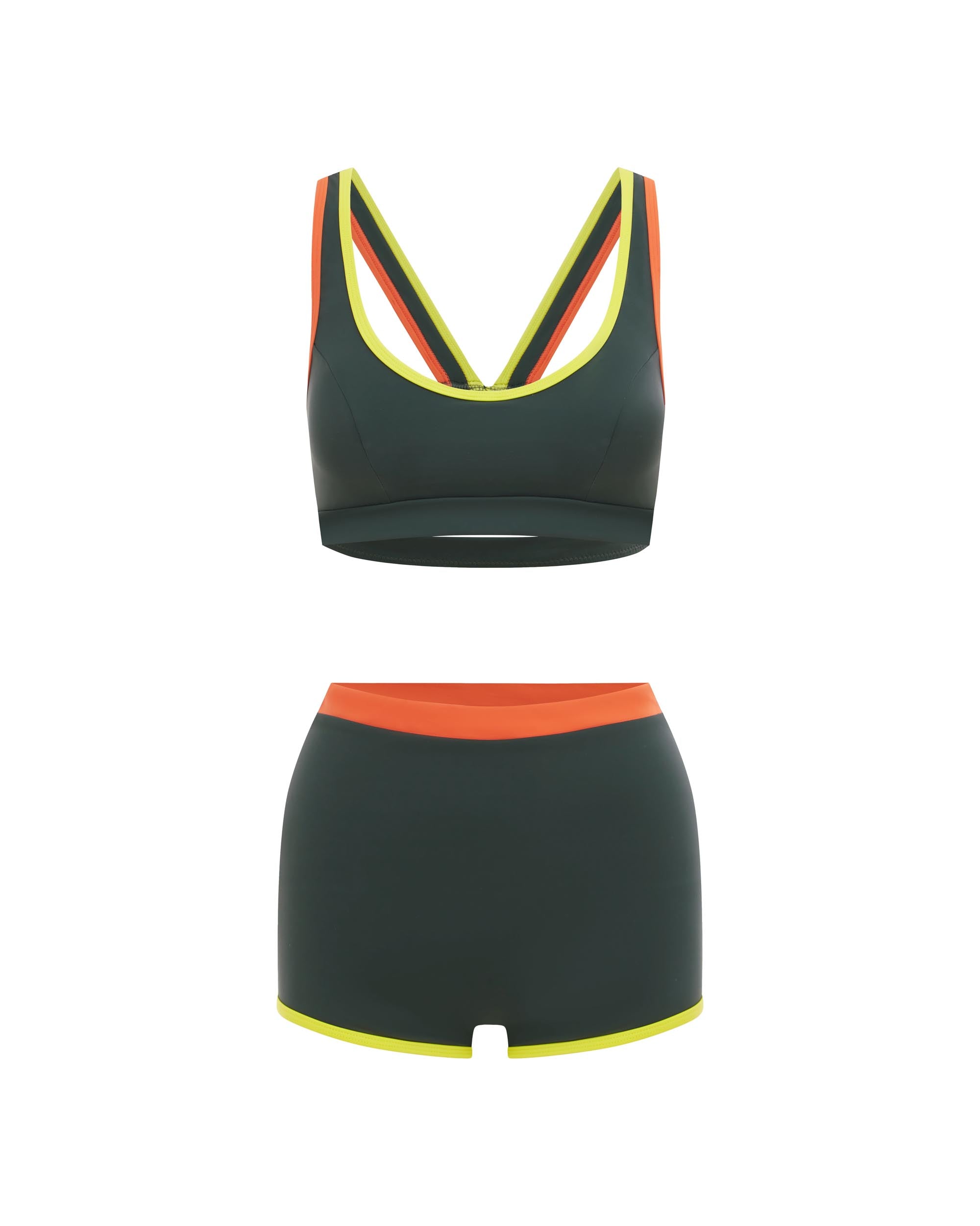 Studio image of the Contour Duo Shortie in Admiral, featuring its compression fit and contrast edges.