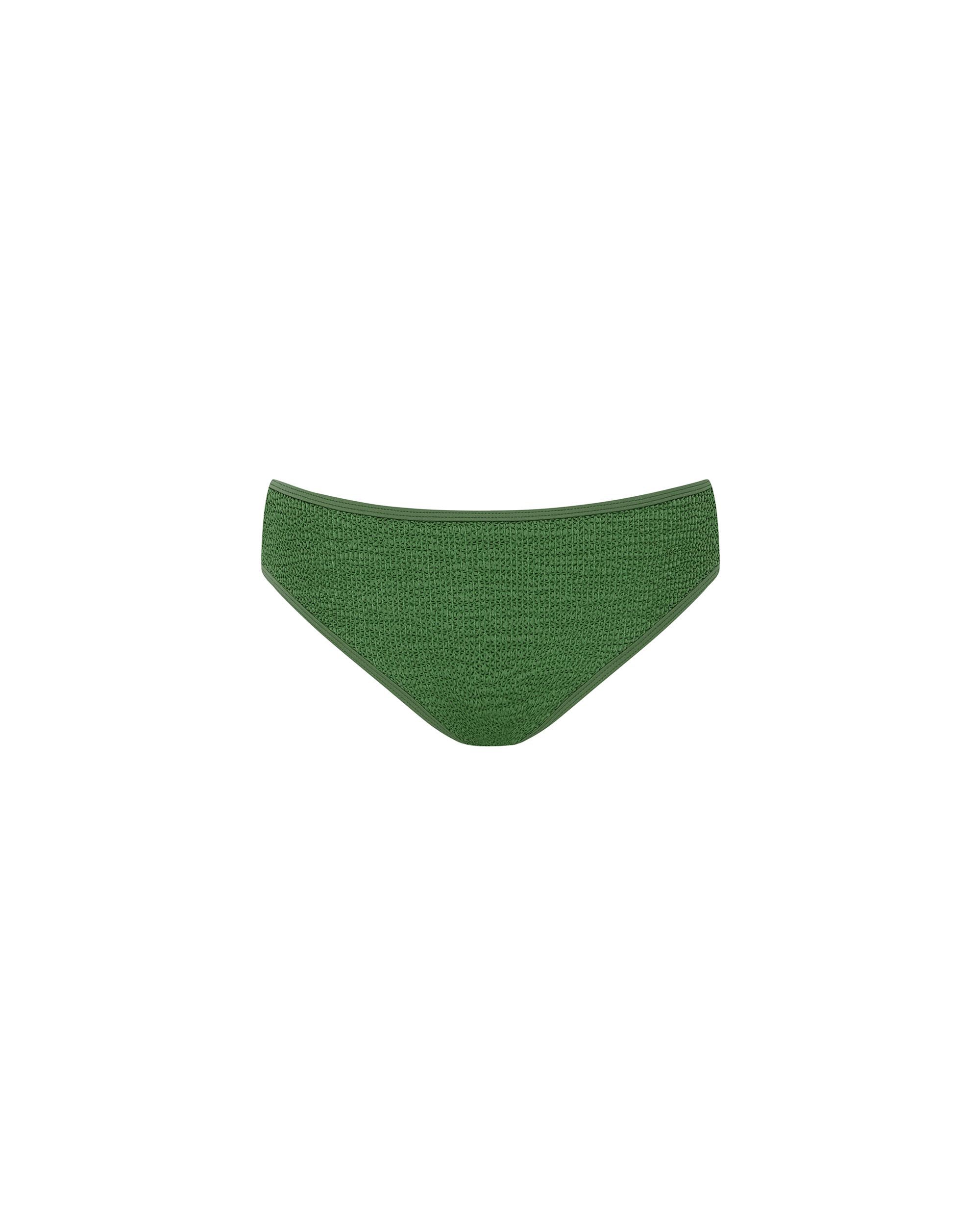 Studio image of the back of the hipster duo pant in khaki crimp, featuring its moderate bottom coverage.