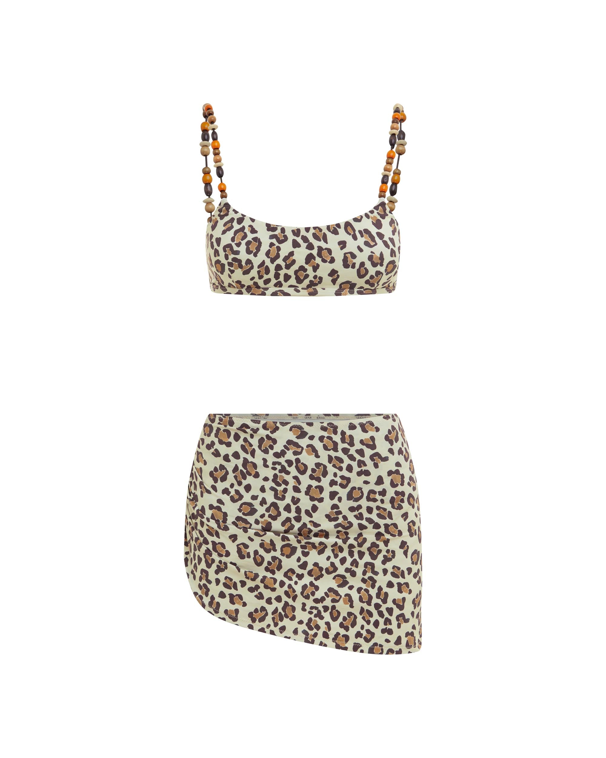 Studio image of model wearing the Crop Top in Cheetah.