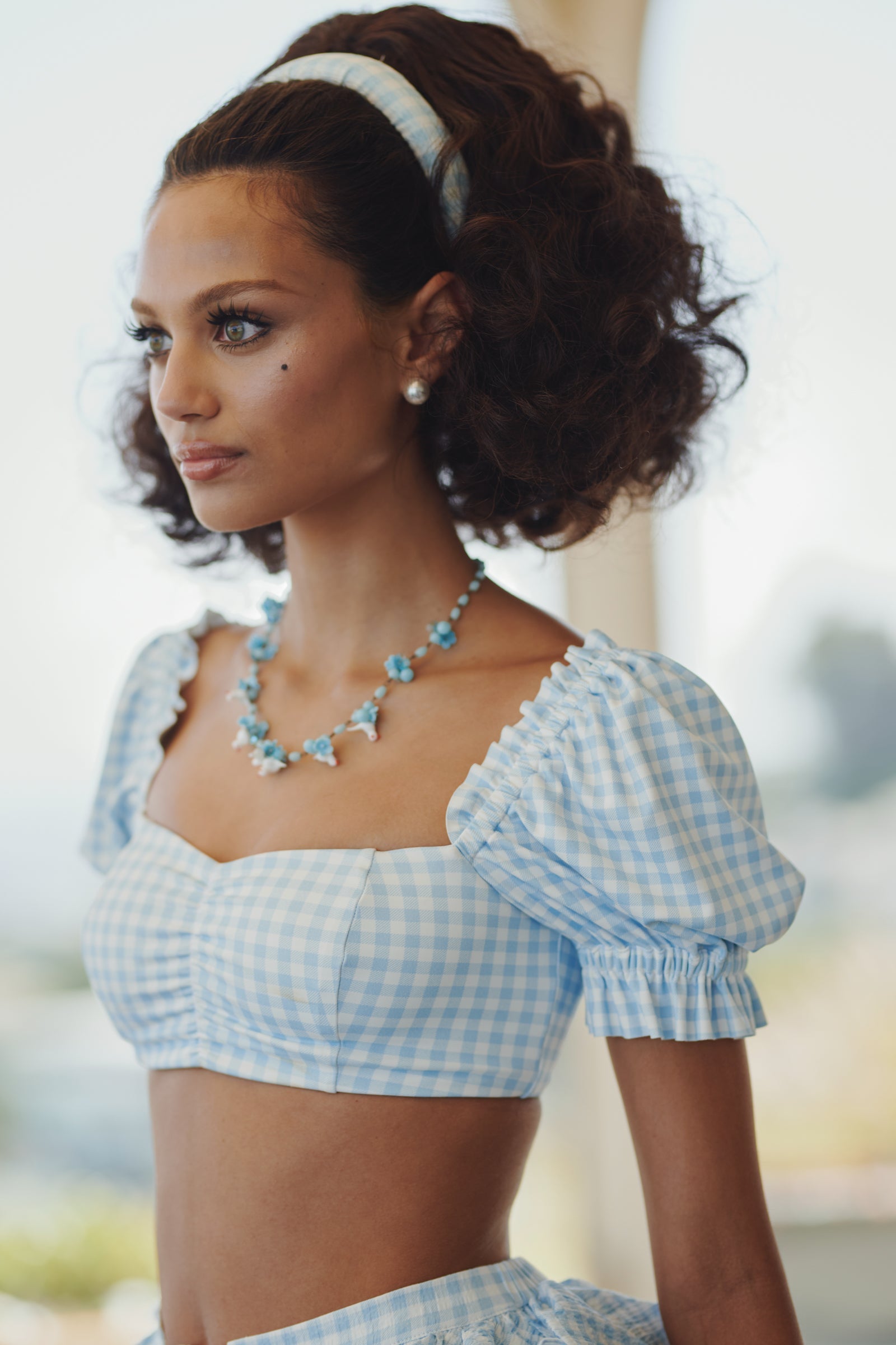 The Blue Gingham Babydoll Bikini Top