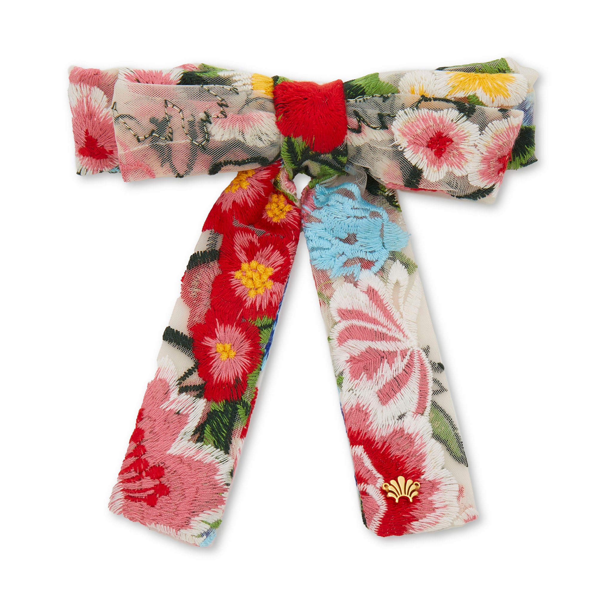 Antoinette Floral Embroidered Bow Barrette