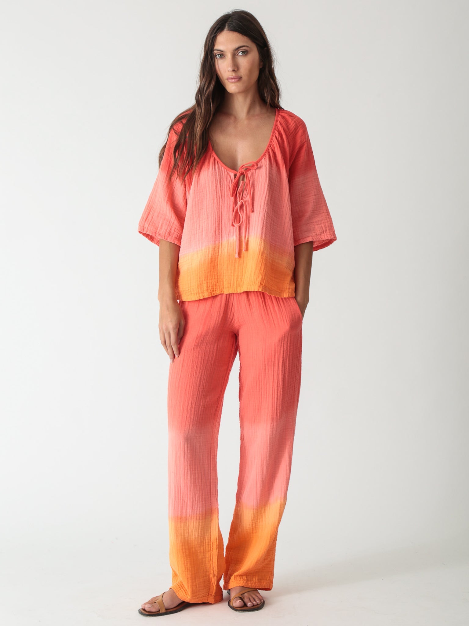 Mindy Gauze Top - Ombré Tomato