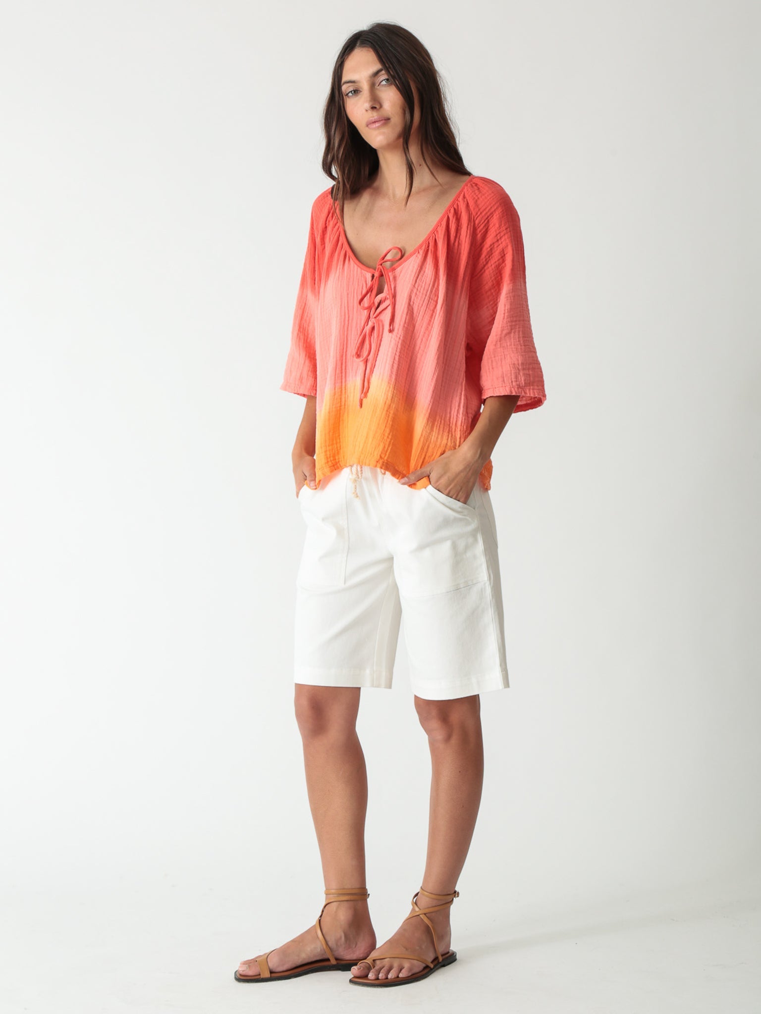 Mindy Gauze Top - Ombré Tomato