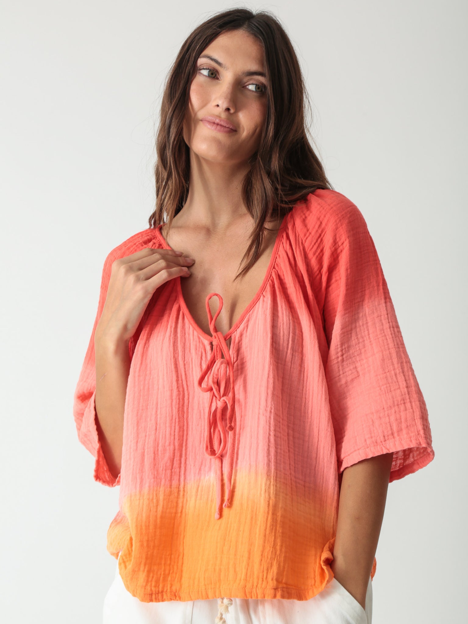 Mindy Gauze Top - Ombré Tomato