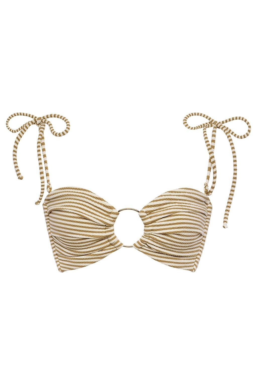 Neutral Stripe Tori Ties Bandeau Bikini Top