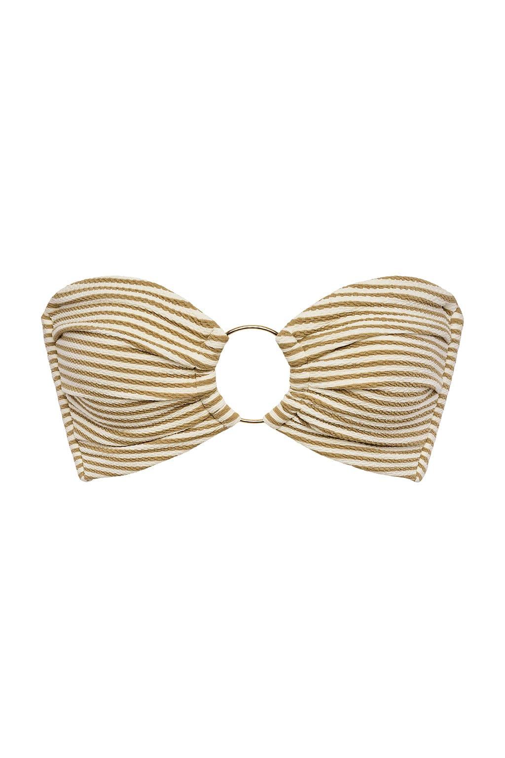 Neutral Stripe Tori Ties Bandeau Bikini Top