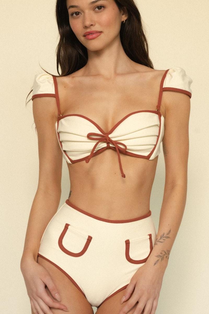 Oat Terracotta Binded Cabana Bows Bikini Top