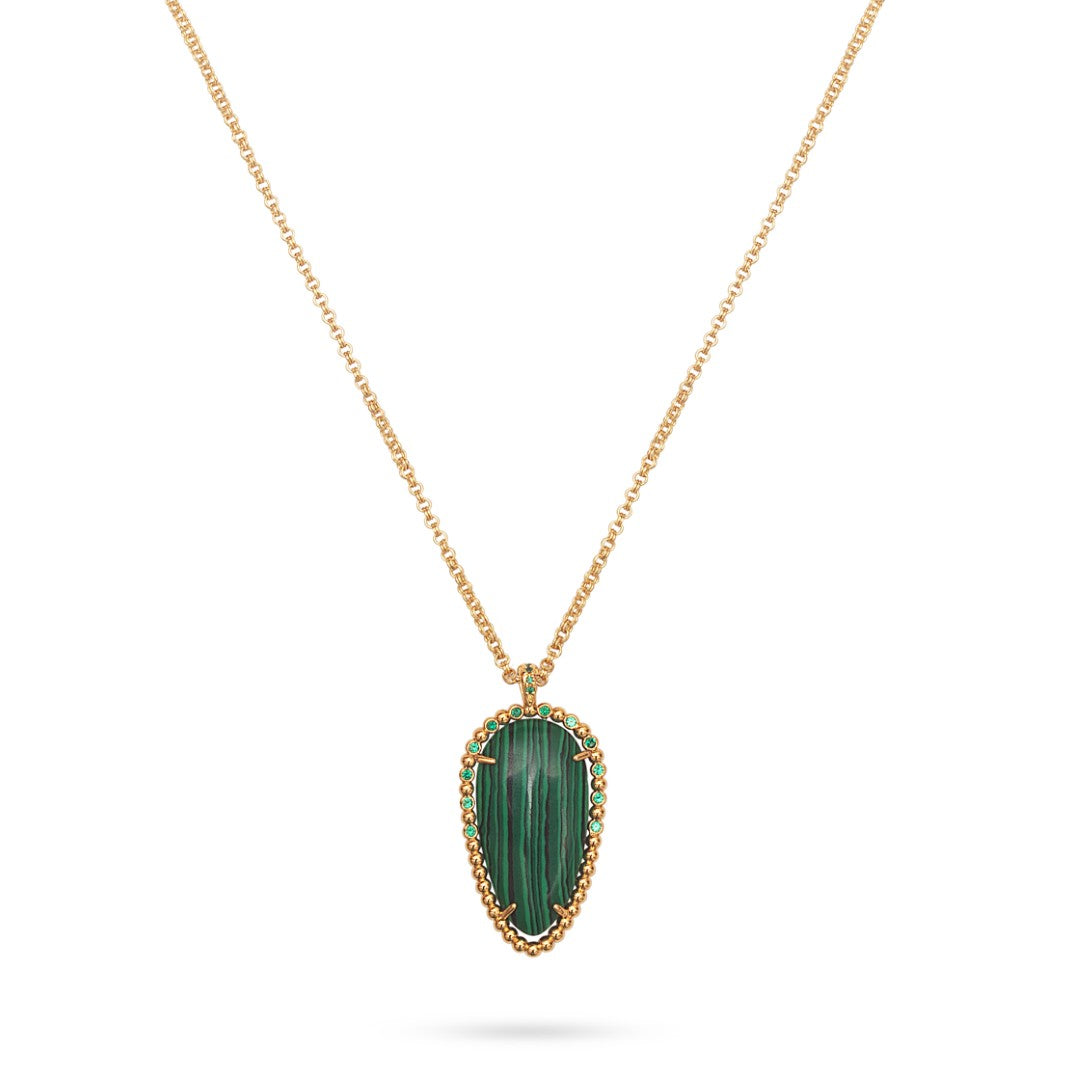 Oval Pendant Necklace - Malachite