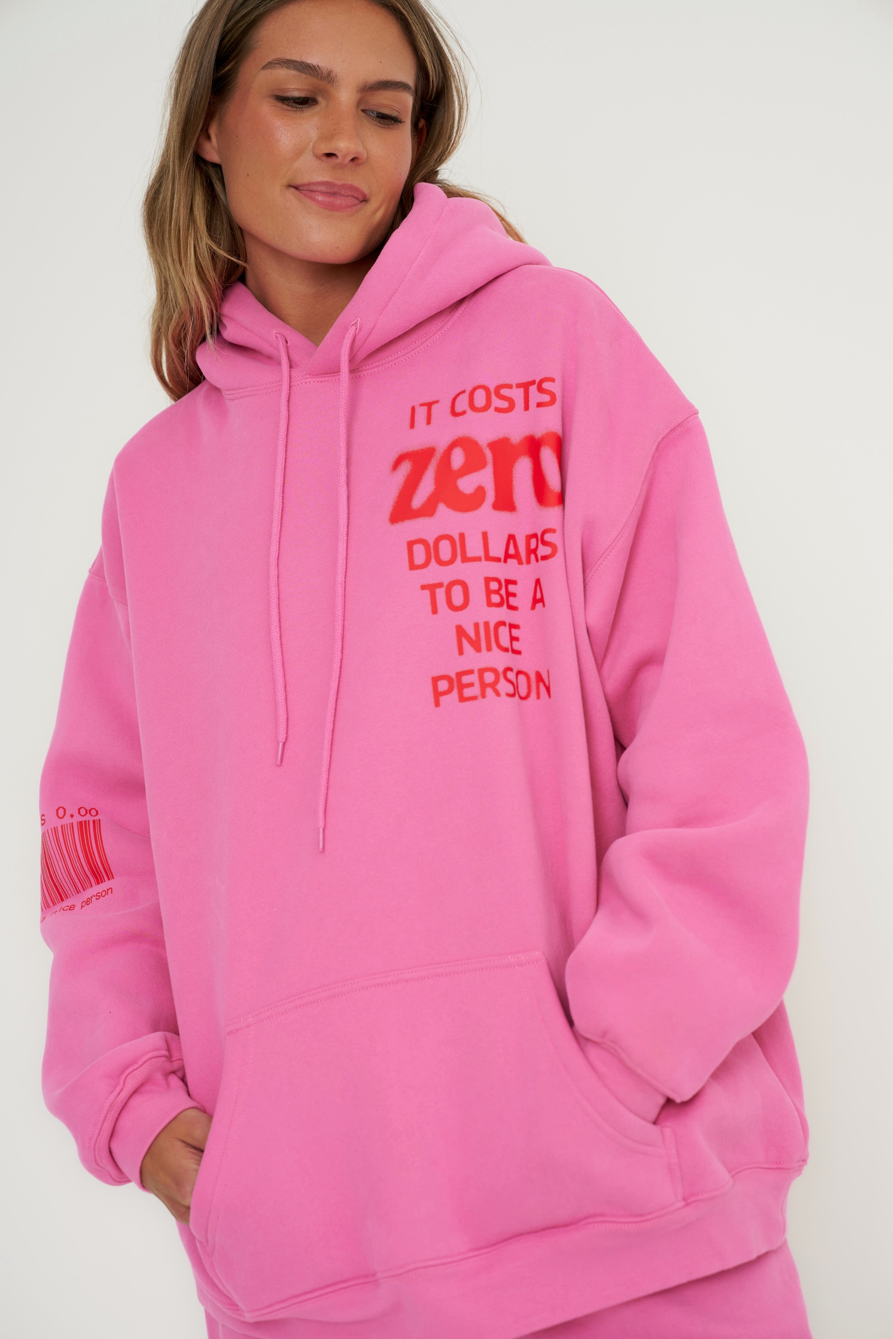 It Costs $0.00 To Be A Nice Person Pink Hoodie