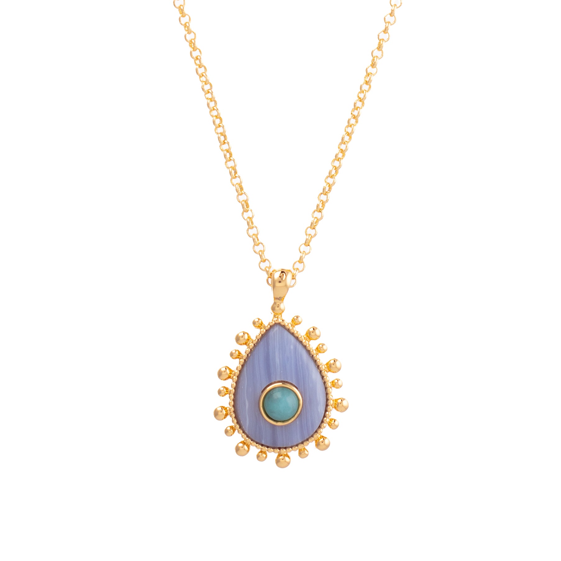 Pear Shaped Evil Eye Necklace- Blue Lace