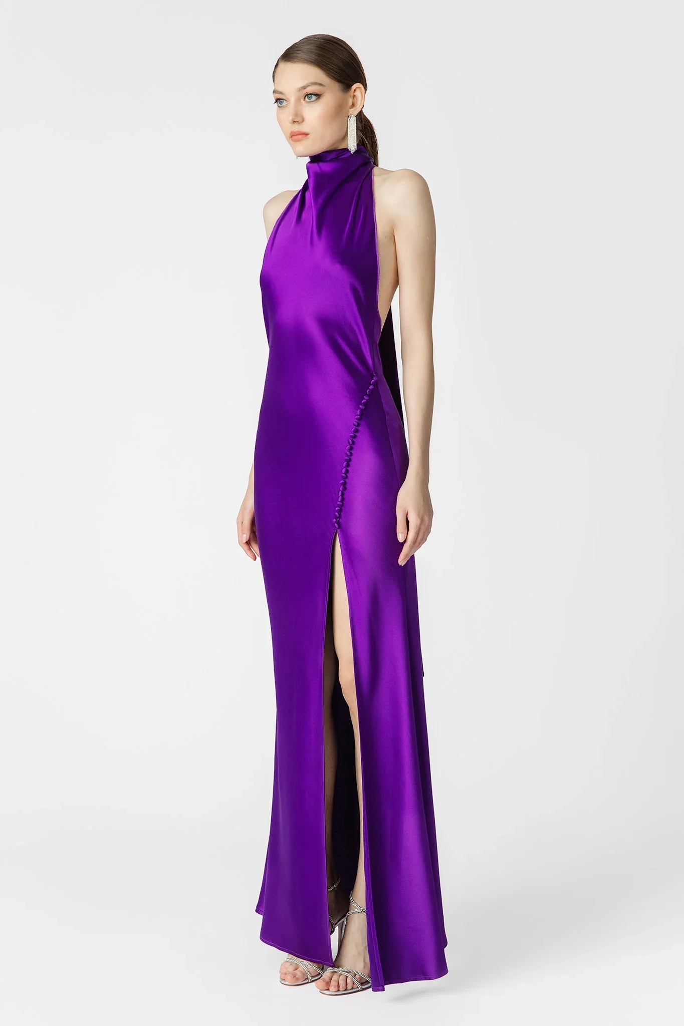 Penelope Backless Satin Gown - Purple