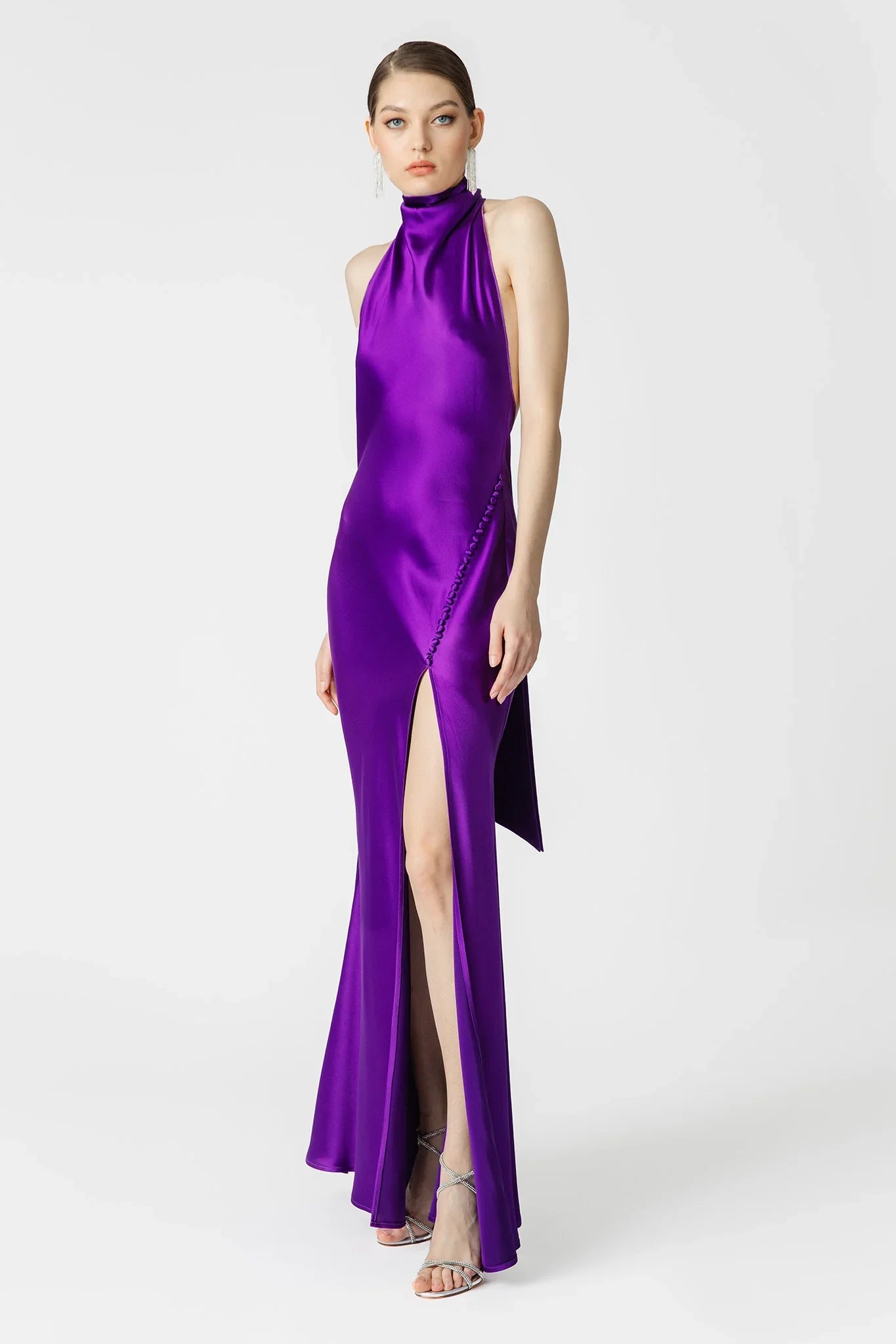 Penelope Backless Satin Gown - Purple