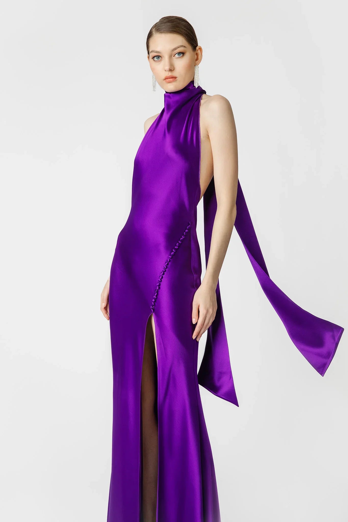Penelope Backless Satin Gown - Purple