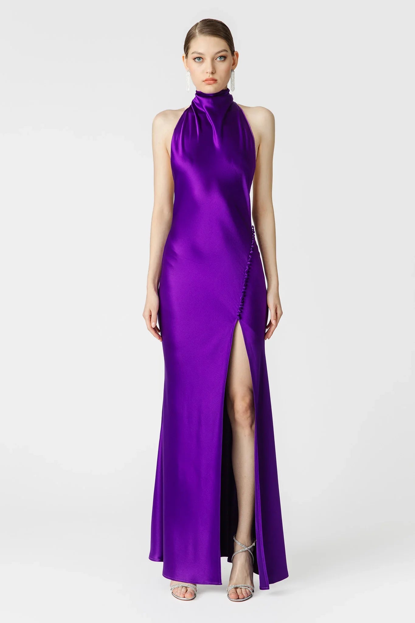 Penelope Backless Satin Gown - Purple