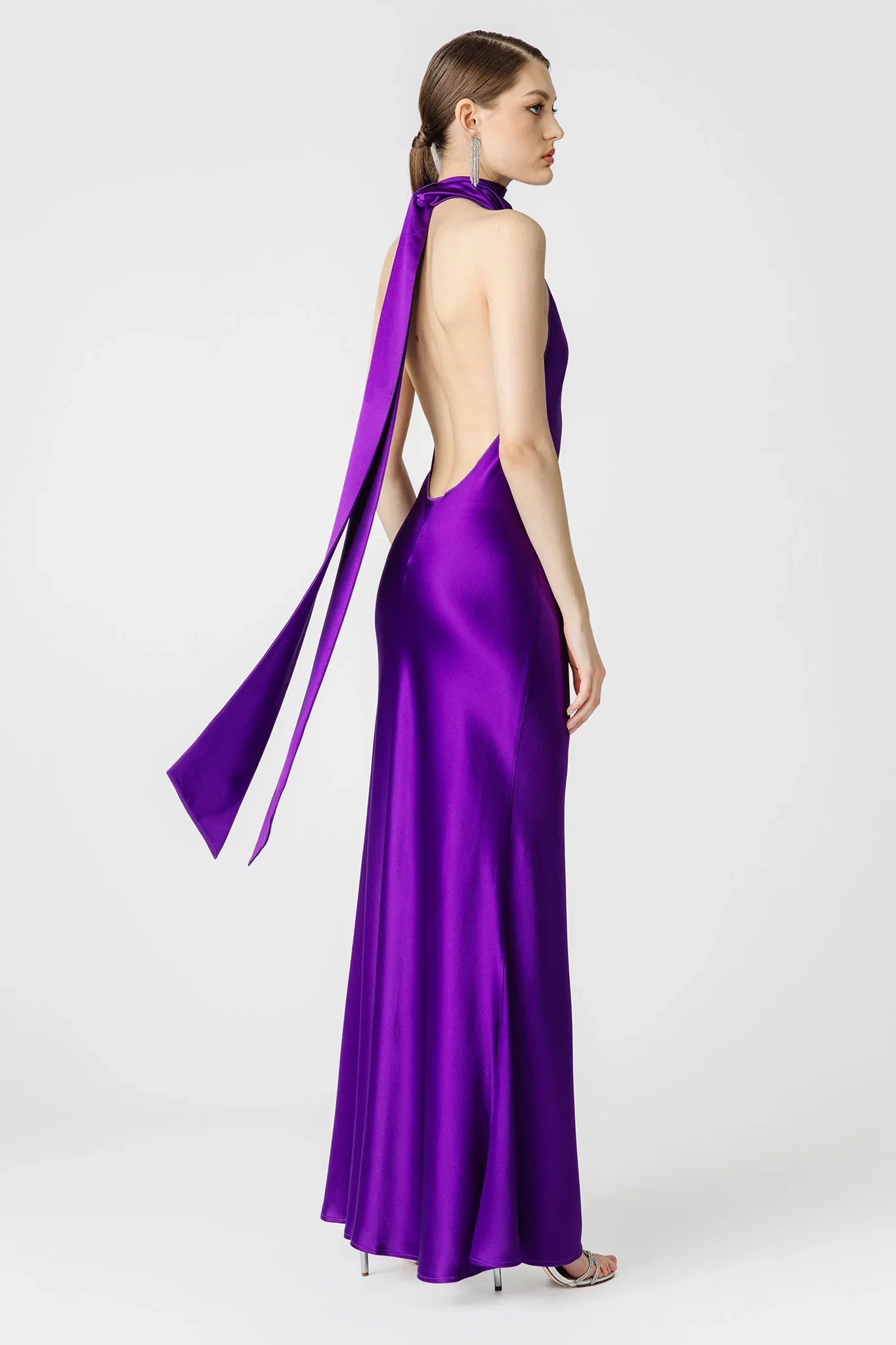 Penelope Backless Satin Gown - Purple