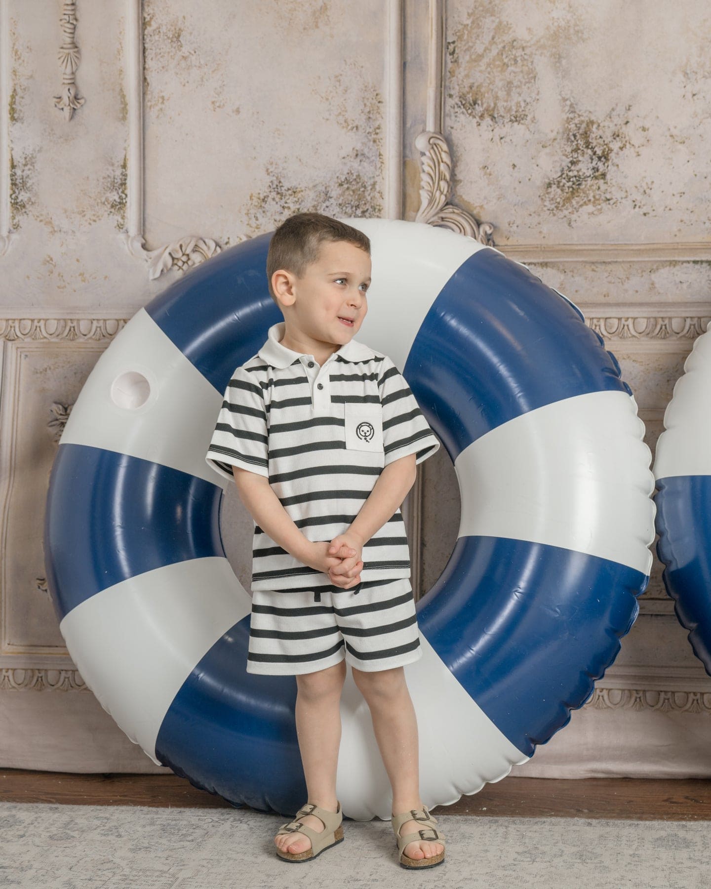 Monaco Black and White Striped Boys' Top and Shorts Set - Petite Maison Kids