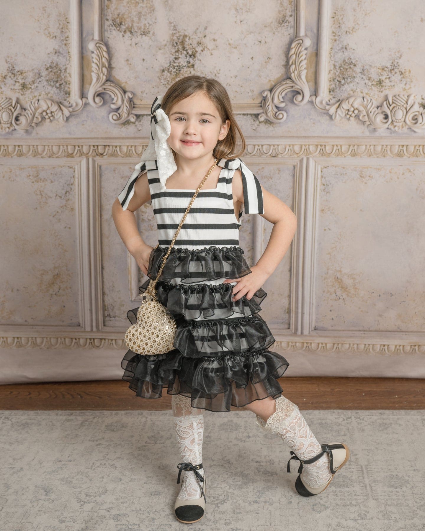 Monaco Black and White Striped Dress - Petite Maison Kids