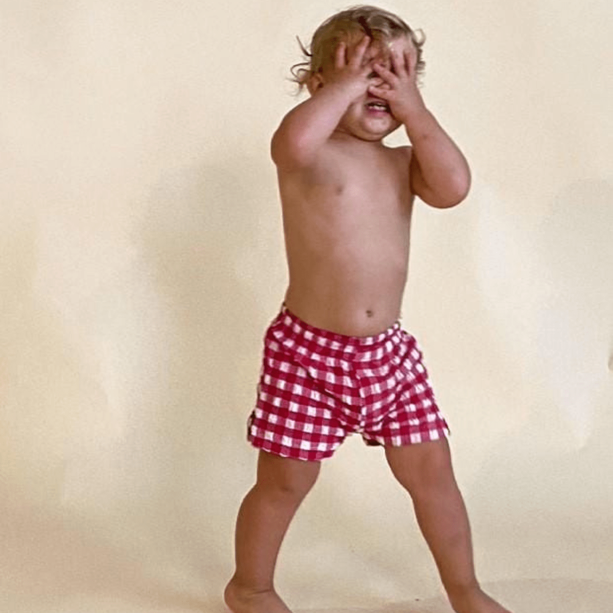 Red Gingham Mini Swim Trunk