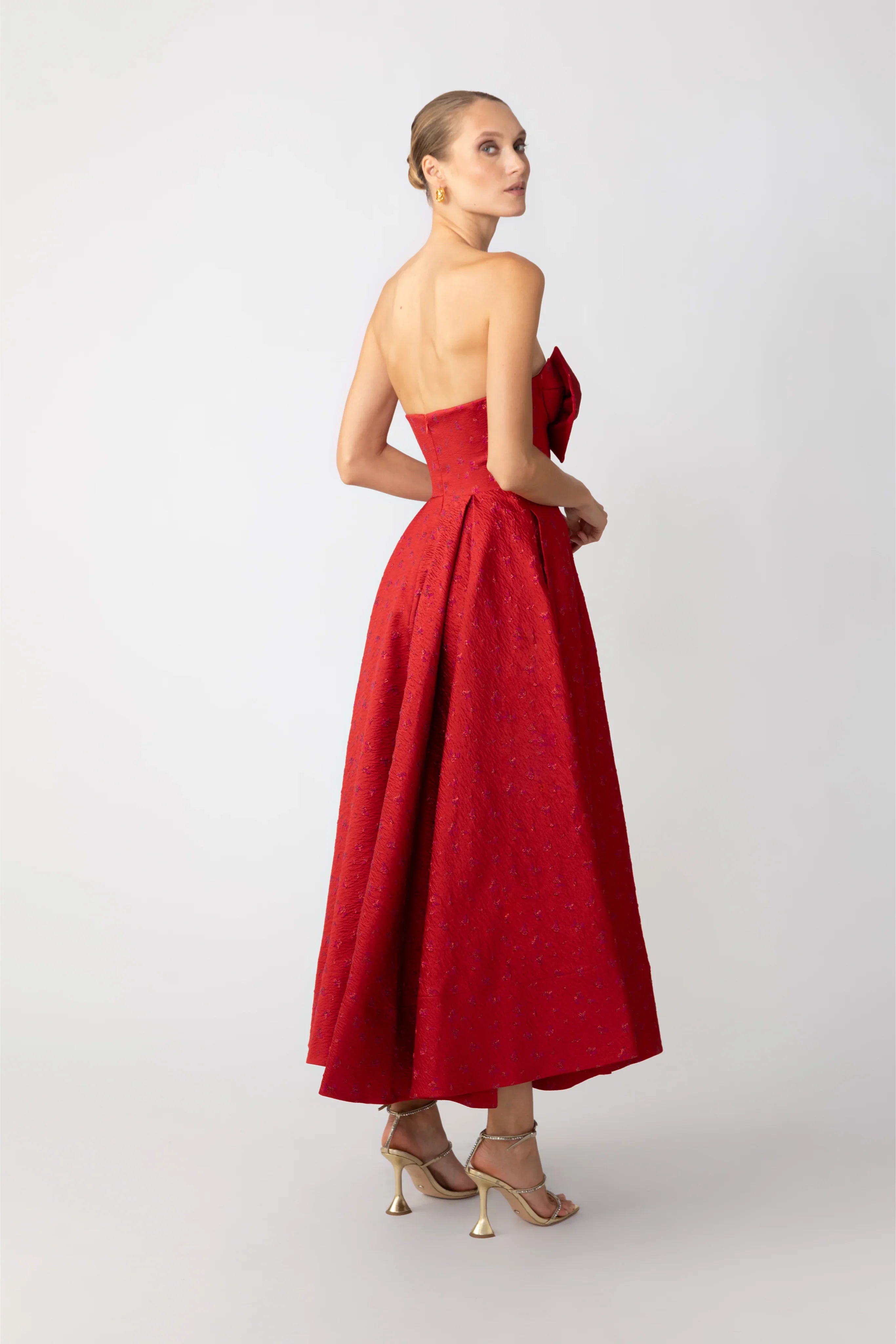 Juliette Jacquard Strapless Dress - Red