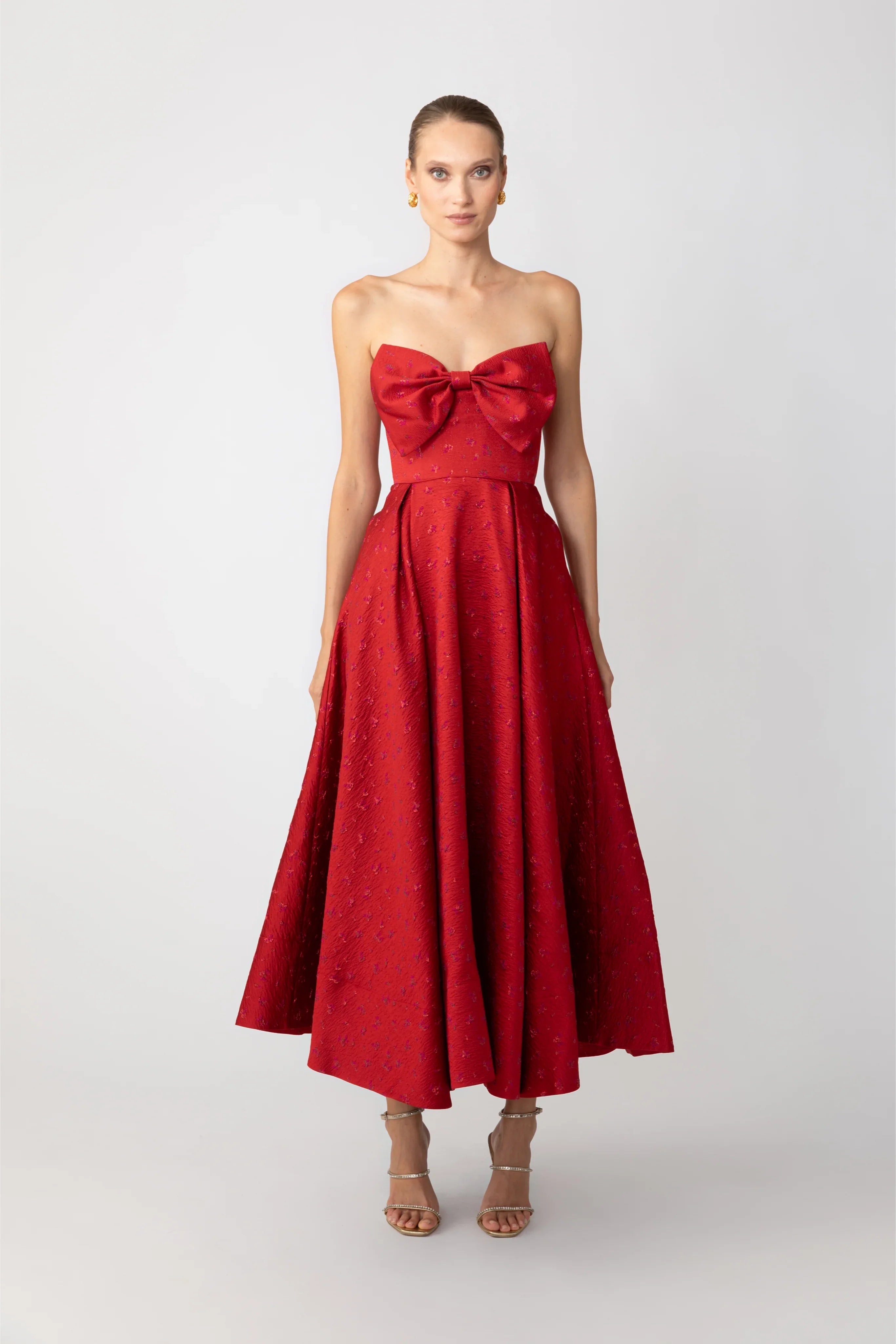 Juliette Jacquard Strapless Dress - Red