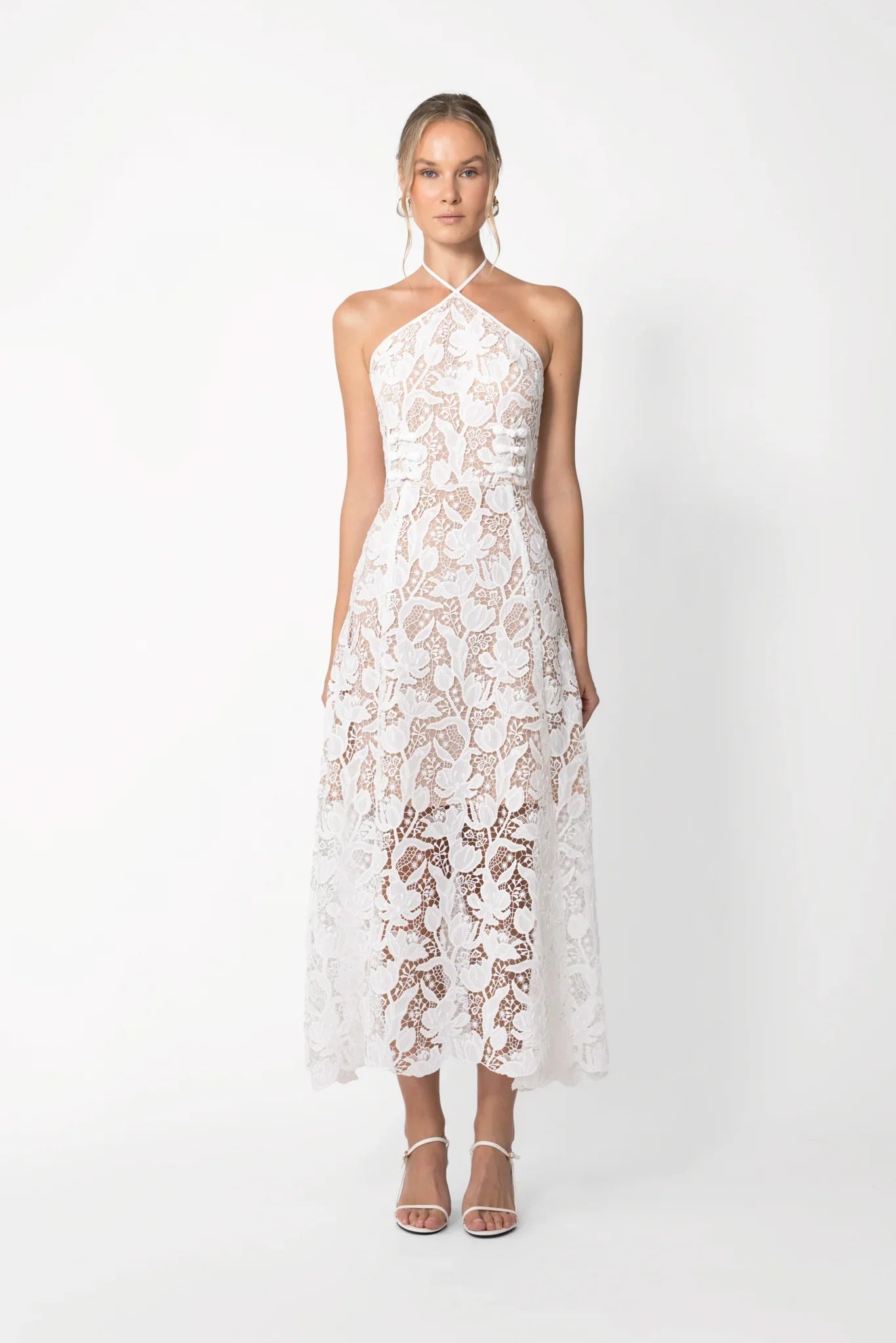 Rava Lace Midi Dress - White
