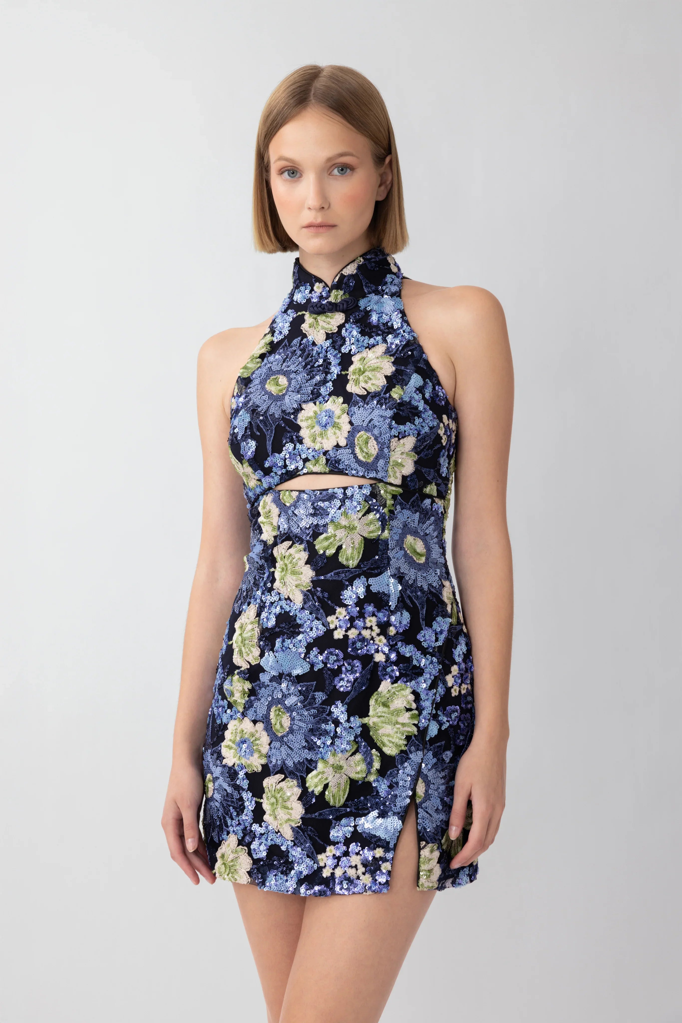 Sophie Embellished Mini Dress - Blue Multi