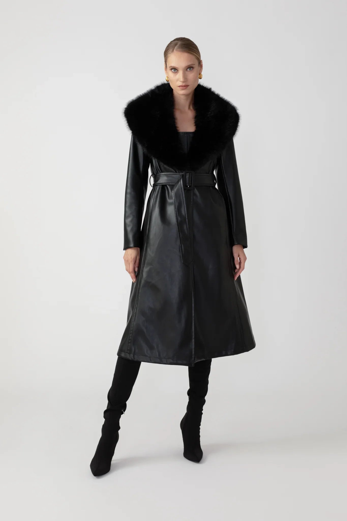 Simone Faux Leather Coat - Black