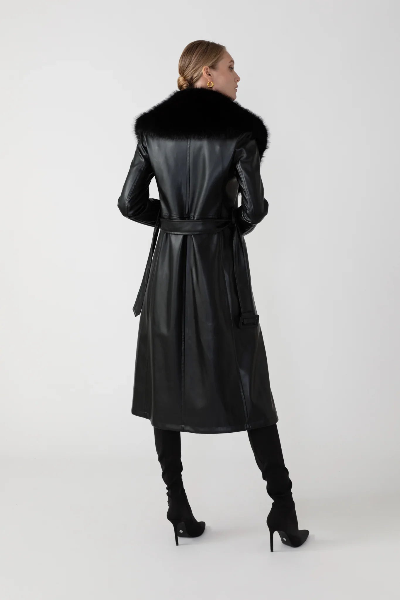 Simone Faux Leather Coat - Black
