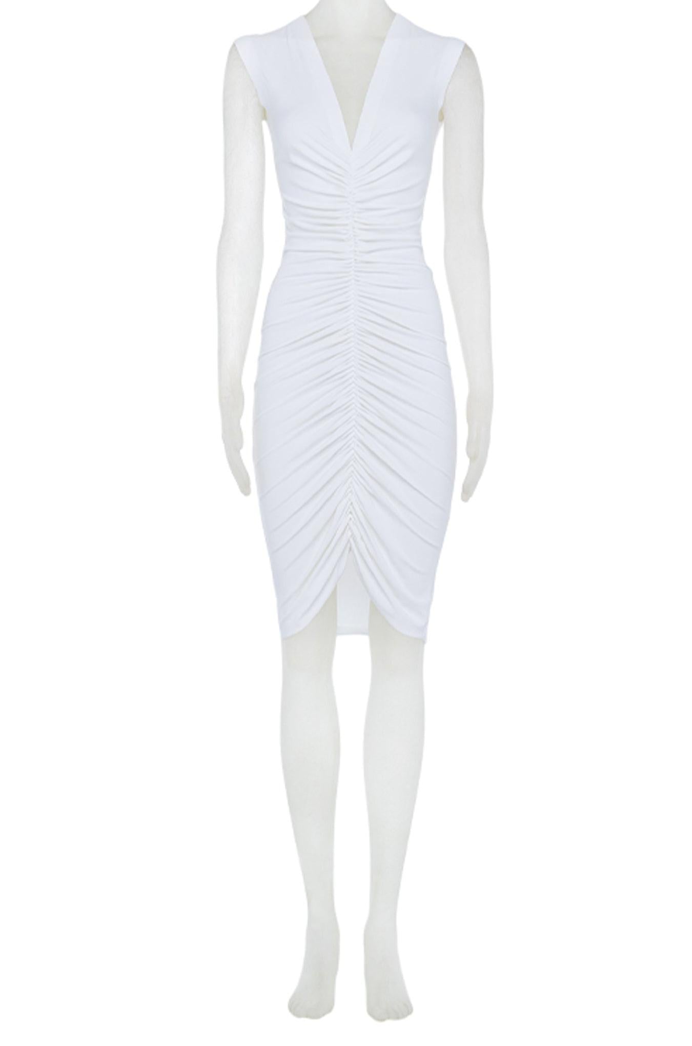 SLEEVELESS DEEP V SHIRRED FRONT DRESS
