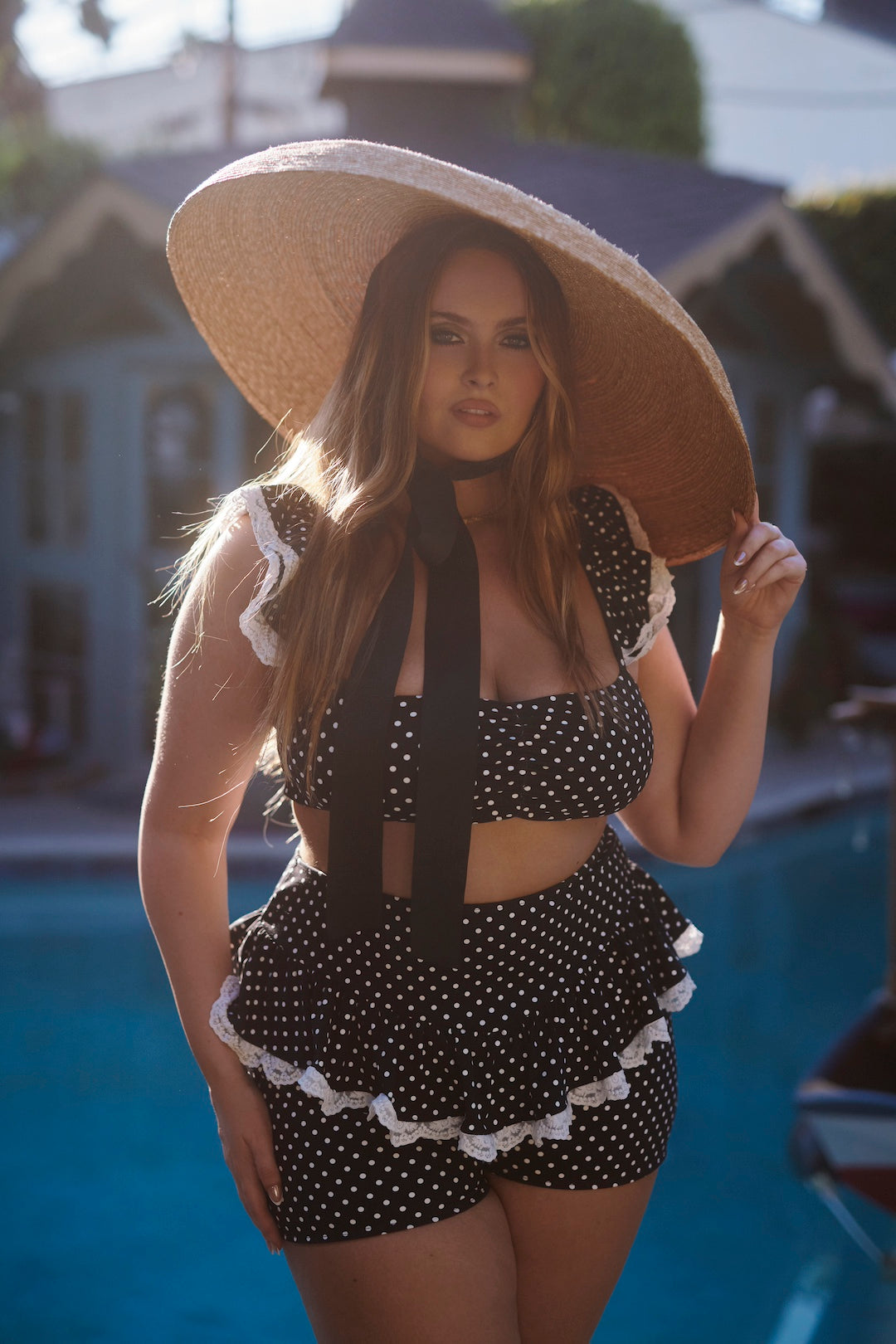 The Black Polka Dot Ruffle Bikini Top