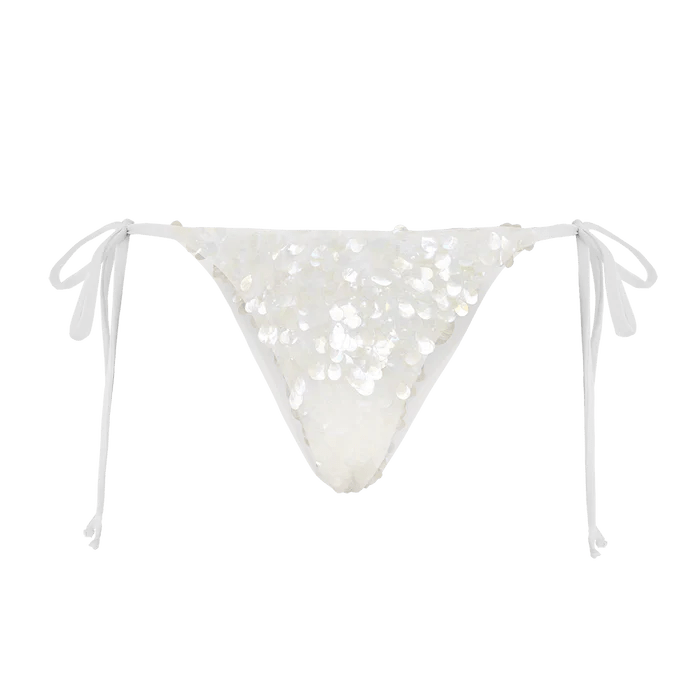 Sienna Sequin Embroidery Bikini Bottoms White