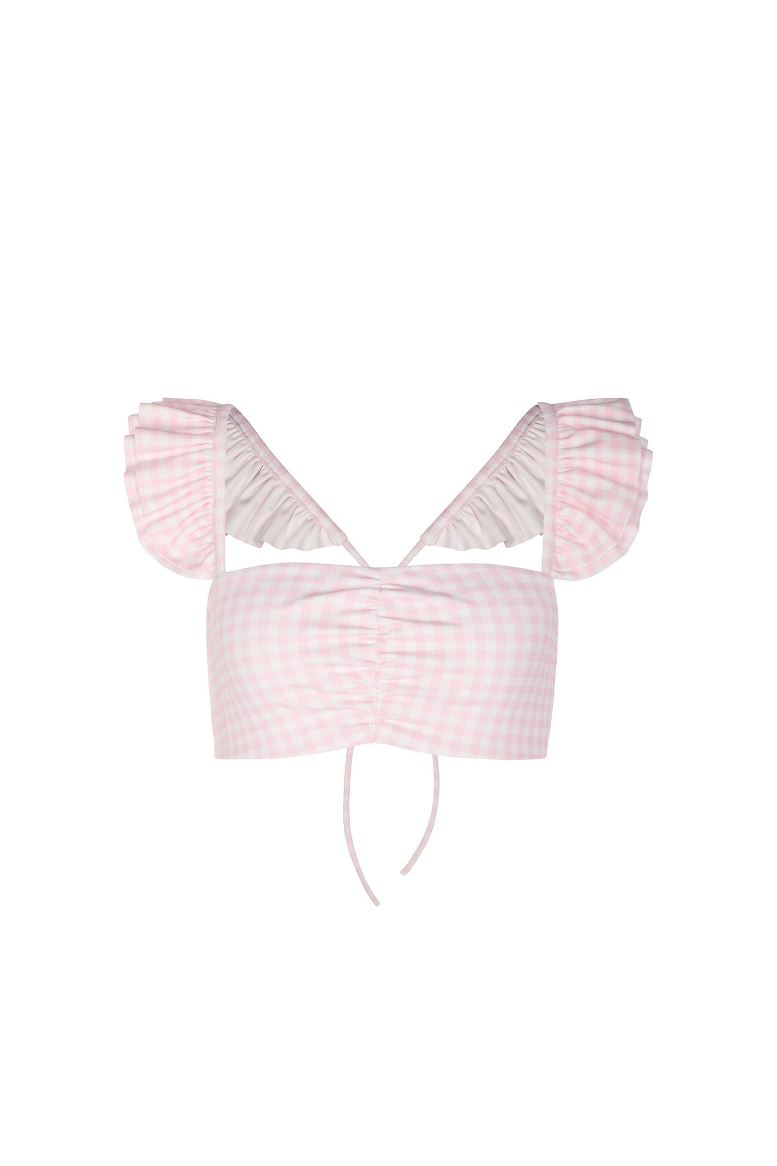 The Pink Gingham Ruffle Bikini Top