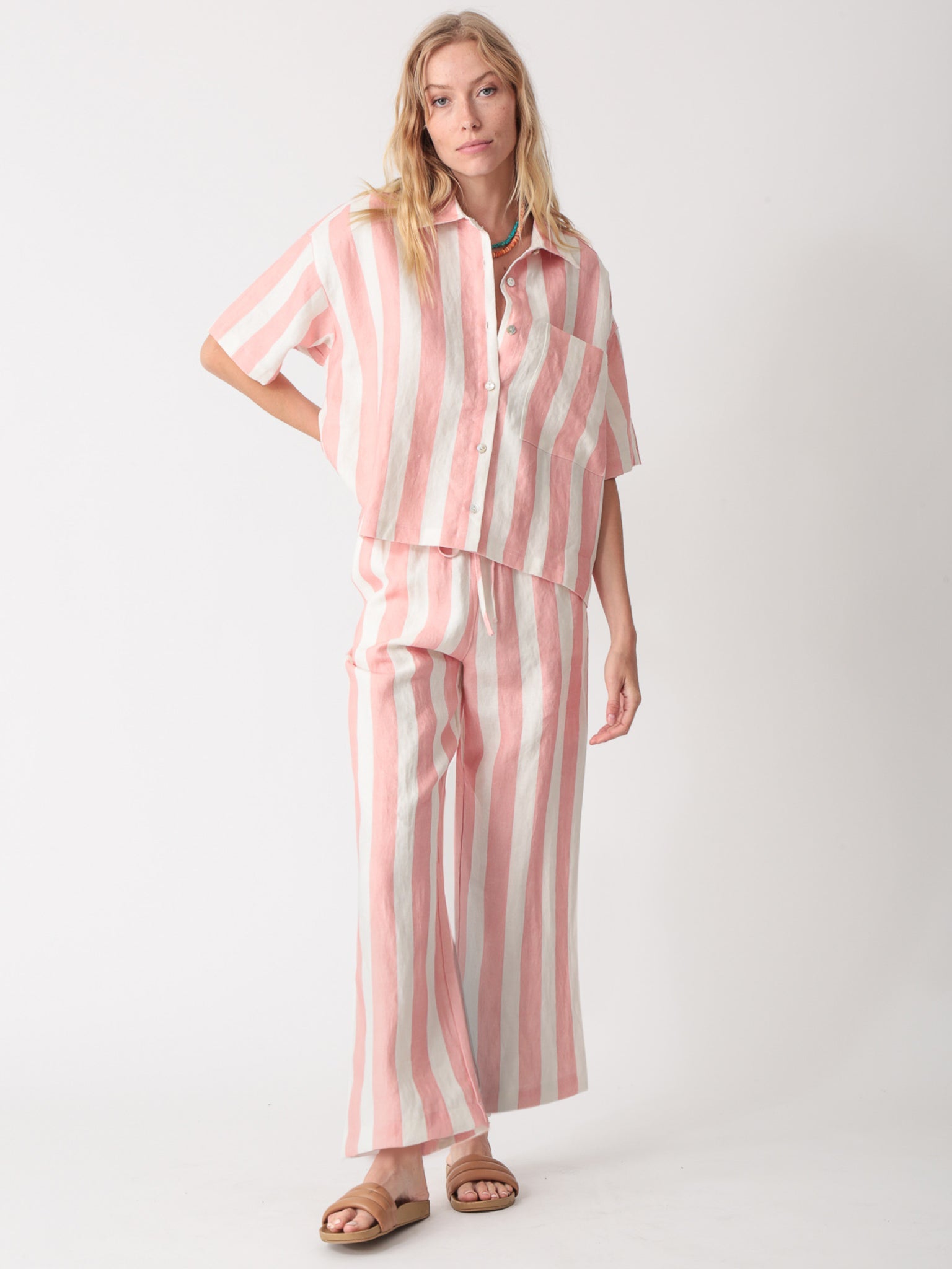 Sail Linen Pant - Peach Stripe
