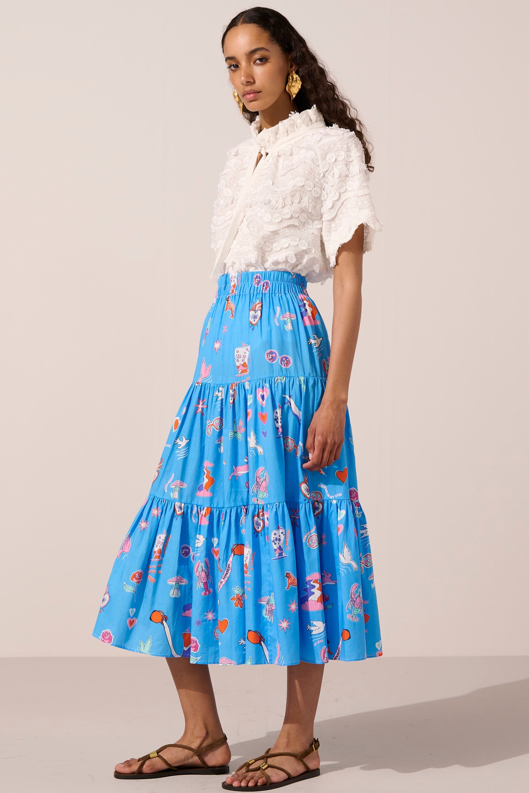 Image of product named white rabbit ruffle midi skirt by Paolita London